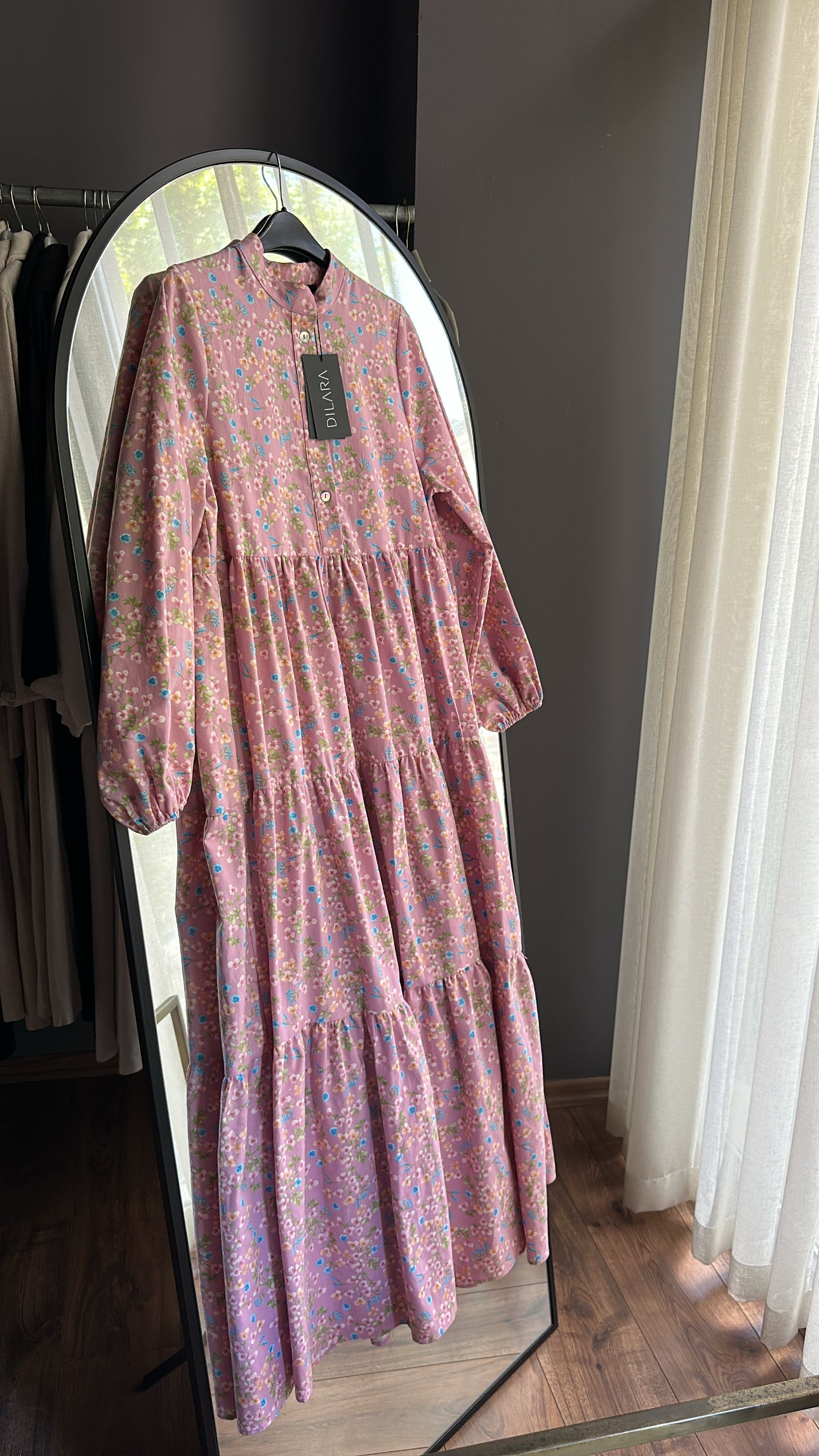 Çiçekli Pembe Keten Elbise - LIMITED EDITION