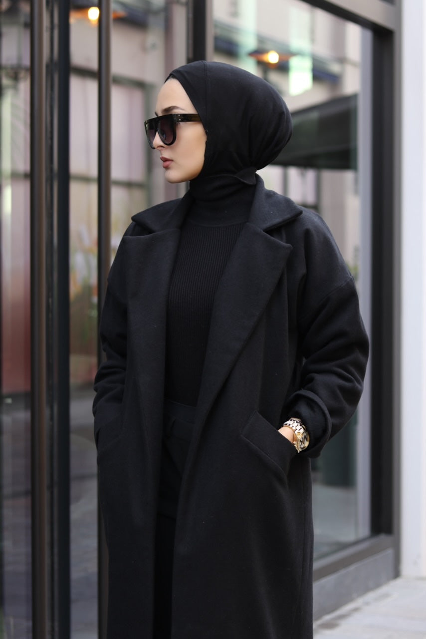 İÇİ KÜRKLÜ OVERSIZE KABAN SİYAH