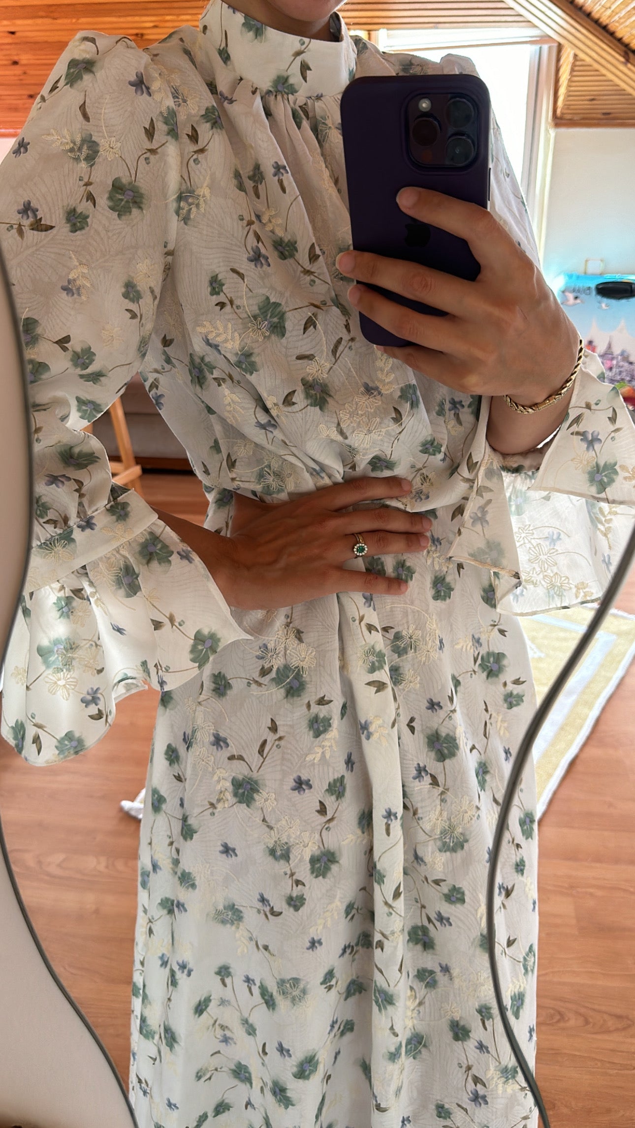 İşlemeli Kol Fırfırlı Pamuklu Elbise ♡ soft yeşil