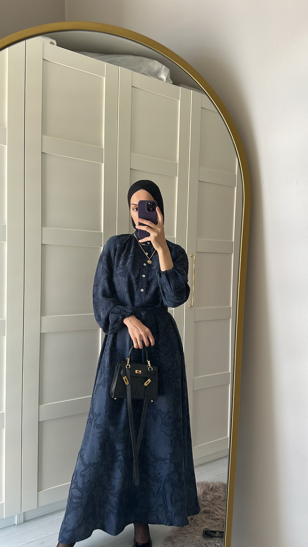 Lacivert Cupro Elbise ♡