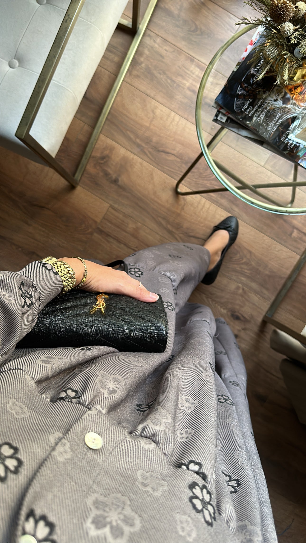 Çiçek Baskılı Mevsimlik Gri Elbise