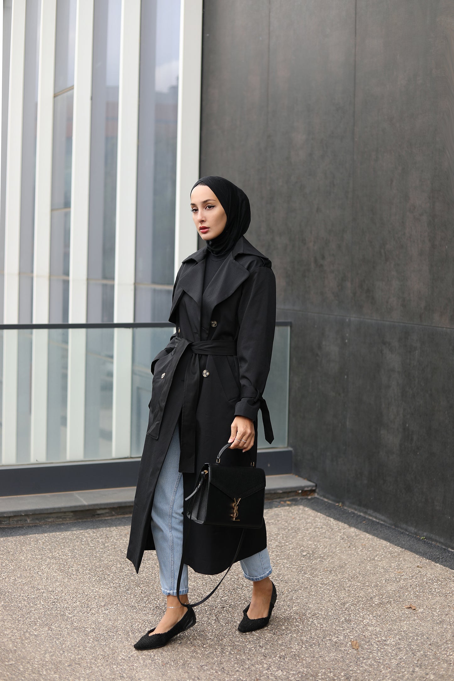 BASIC MAXI TRENÇKOT SİYAH