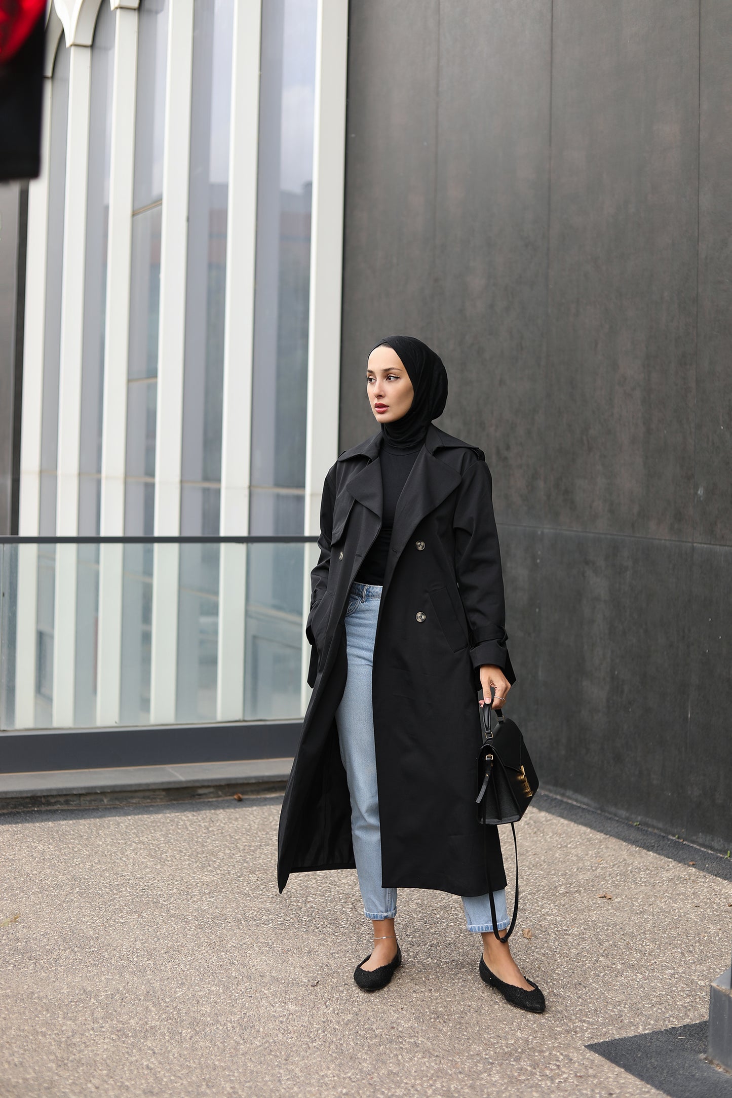 BASIC MAXI TRENÇKOT SİYAH