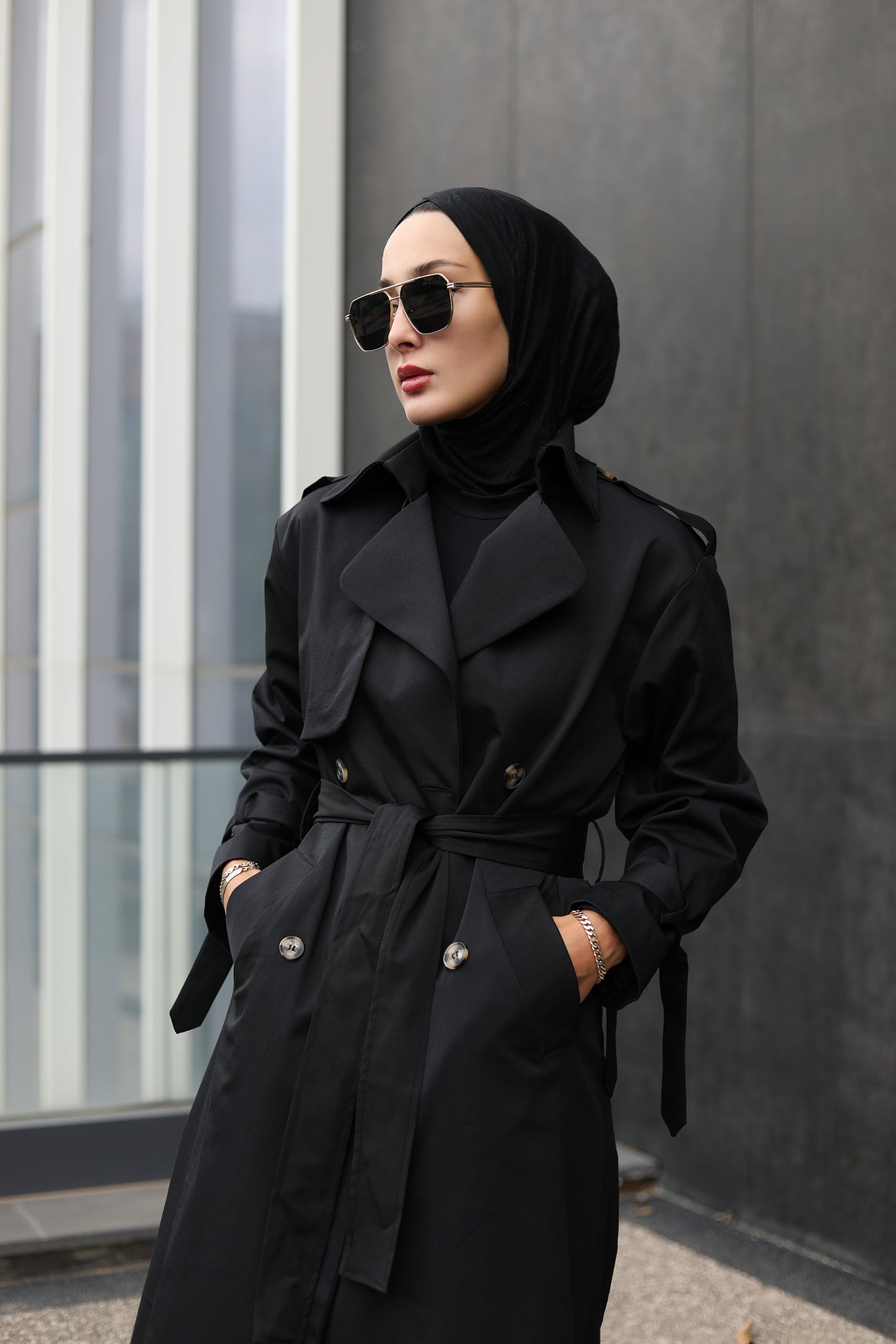 BASIC MAXI TRENÇKOT SİYAH