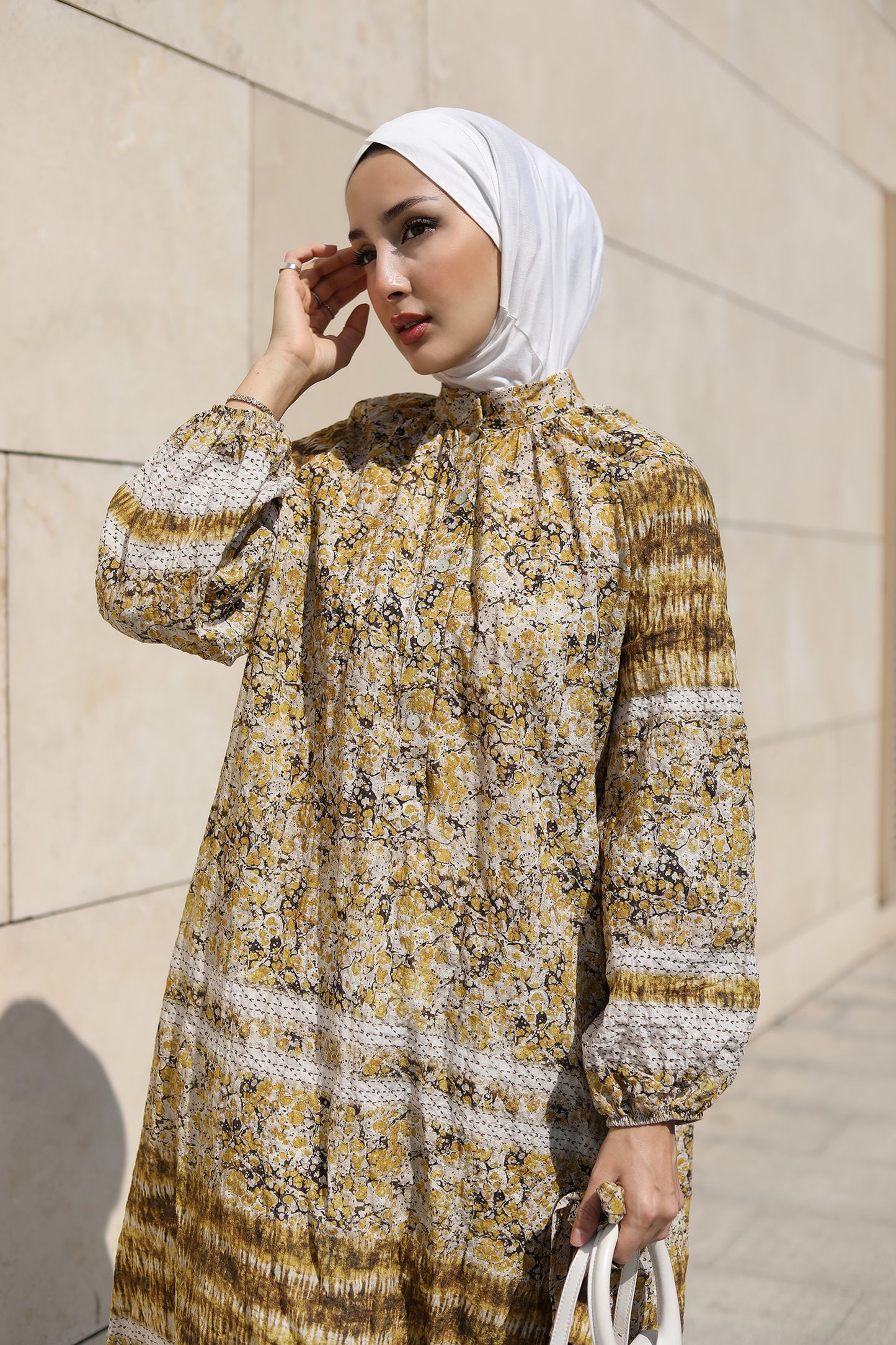 Desenli Keten Karışımlı Sarı Elbise (140cm)
