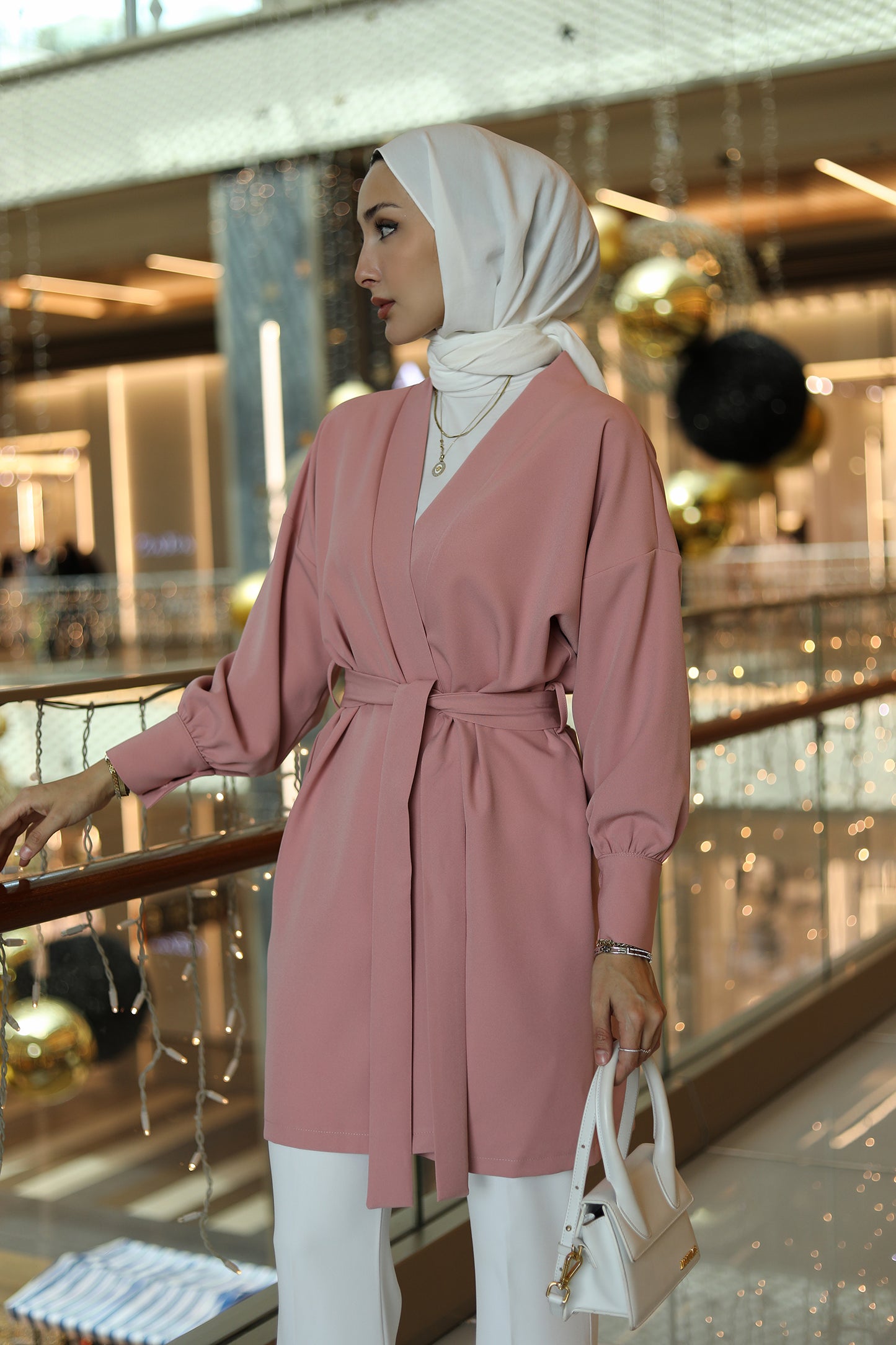 Manşetli Pembe Kimono