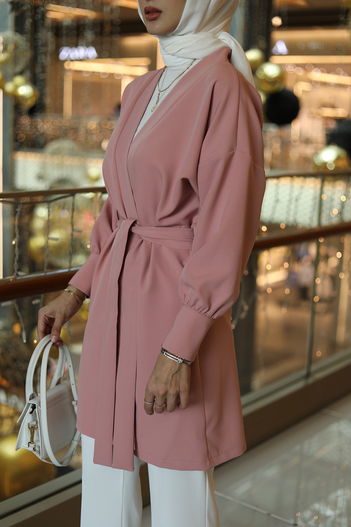 Manşetli Pembe Kimono