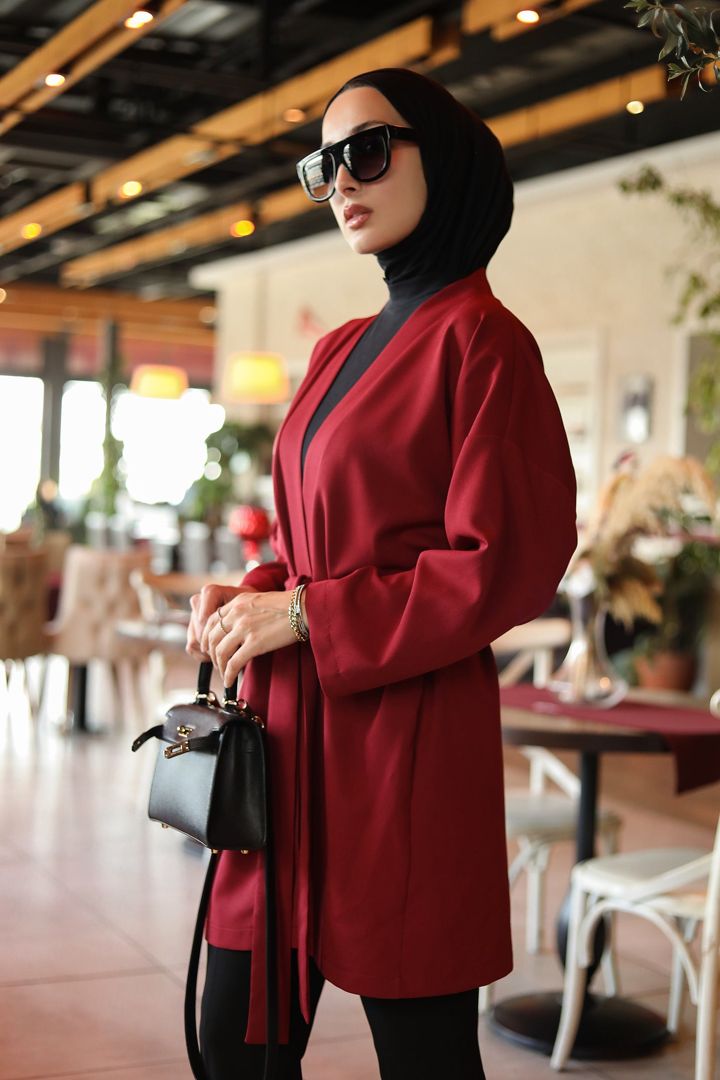 Kuşaklı Bordo Kimono