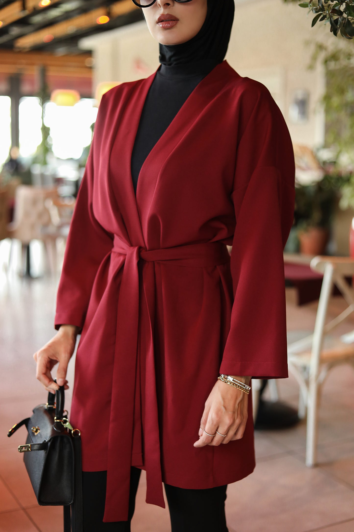 Kuşaklı Bordo Kimono