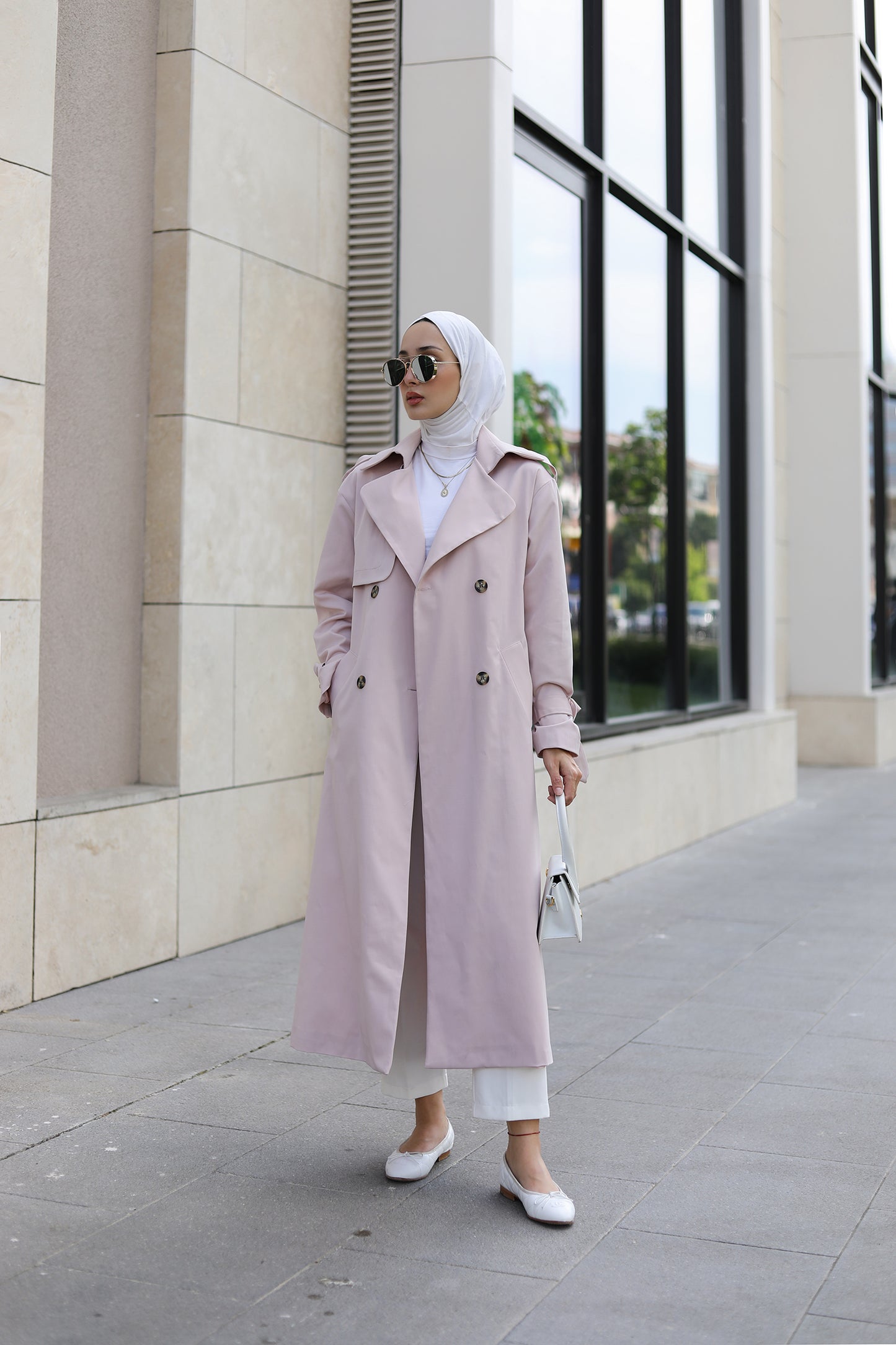 BASIC MAXI TRENÇKOT PEMBE