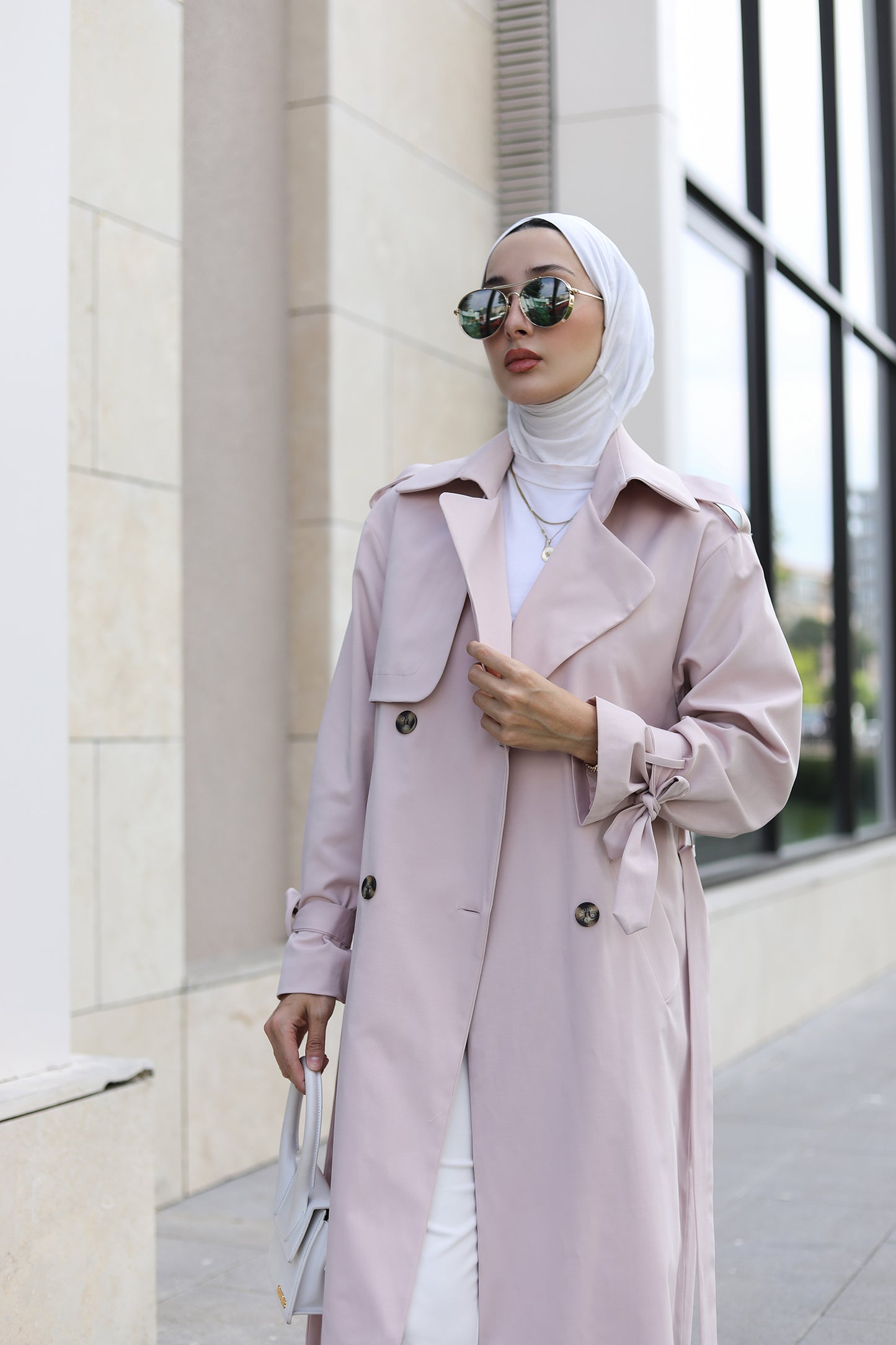 BASIC MAXI TRENÇKOT PEMBE