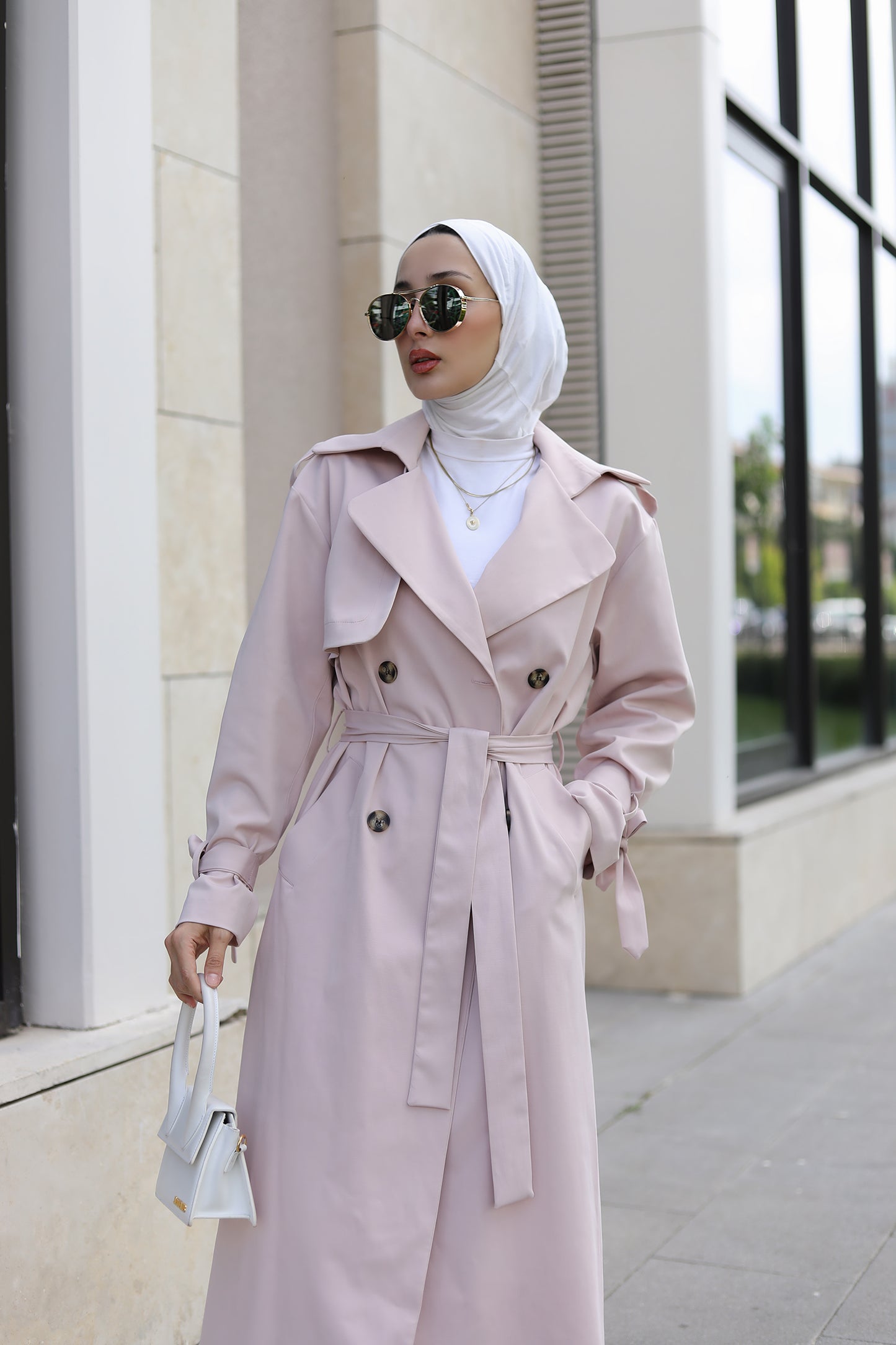 BASIC MAXI TRENÇKOT PEMBE