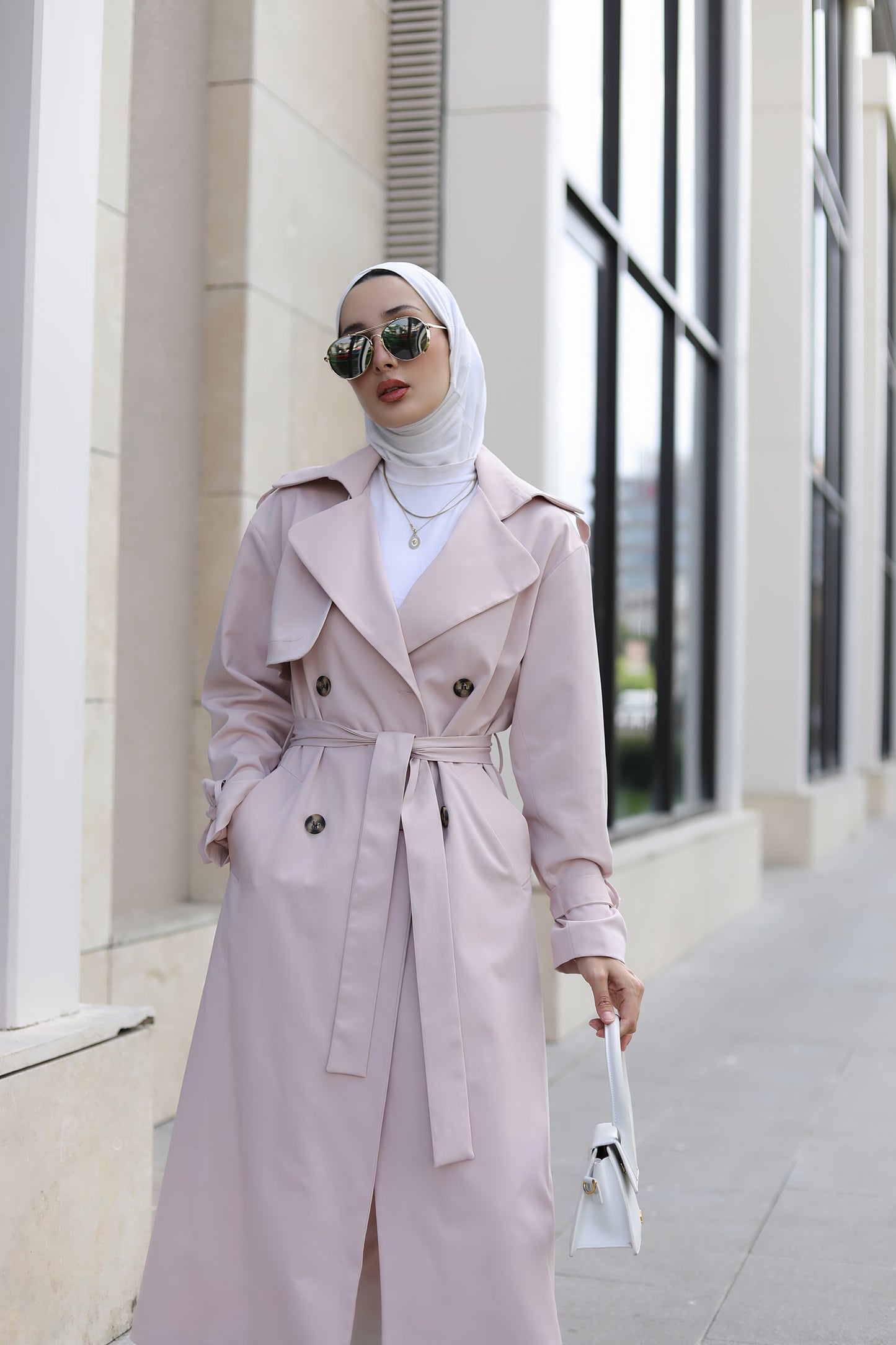 BASIC MAXI TRENÇKOT PEMBE