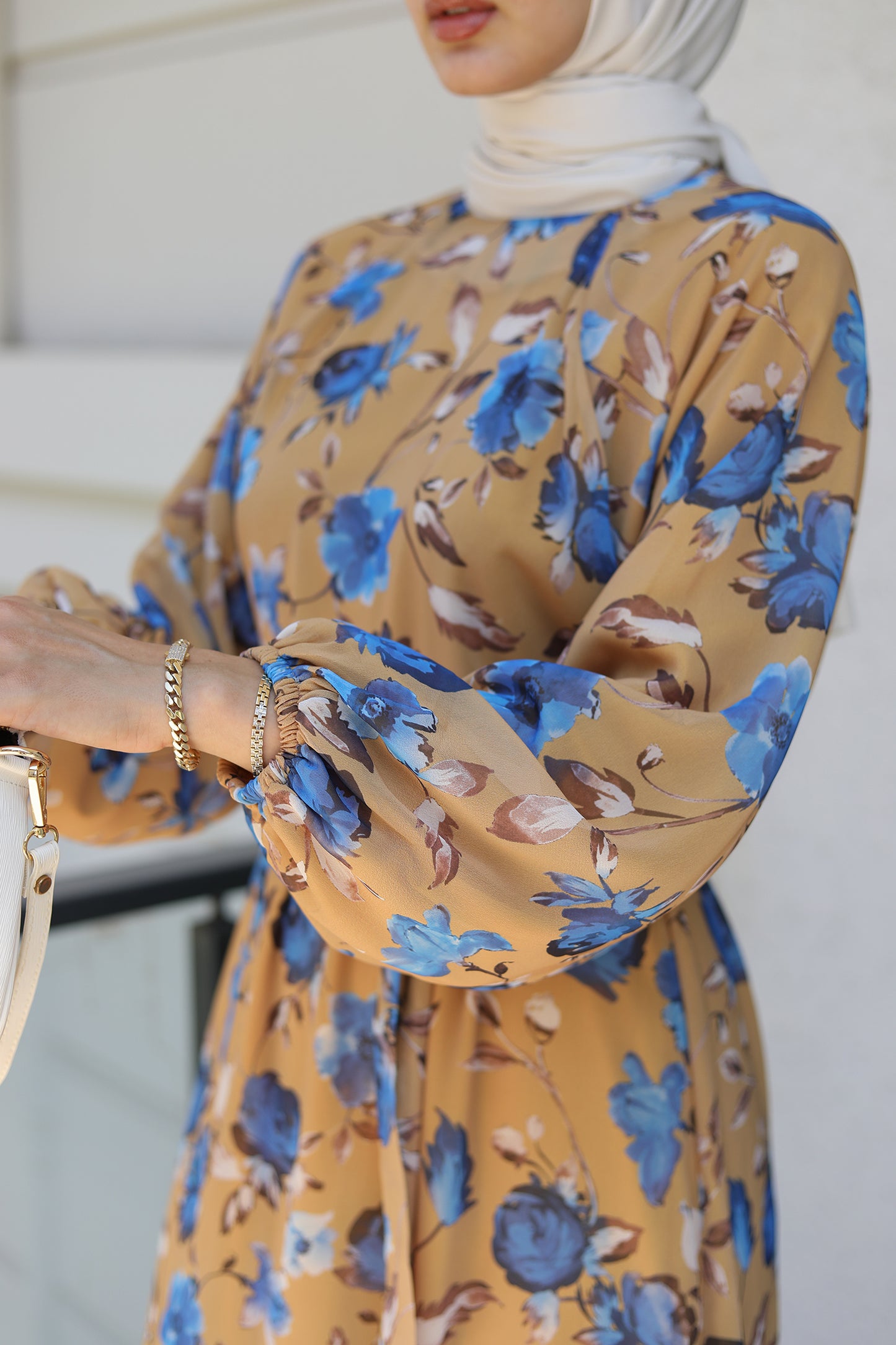 Floral Kloş Şifon Sarı Elbise