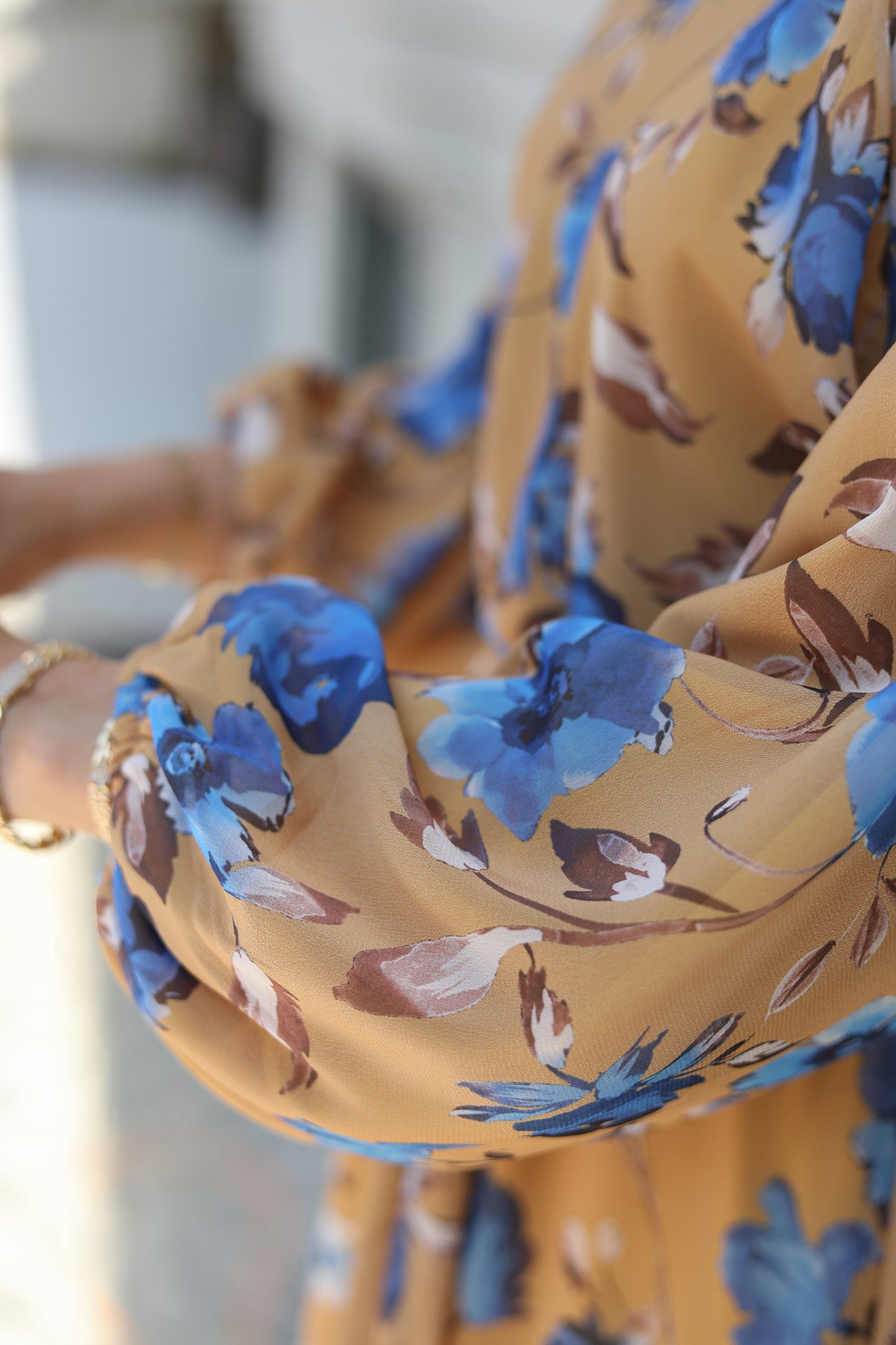 Floral Kloş Şifon Sarı Elbise