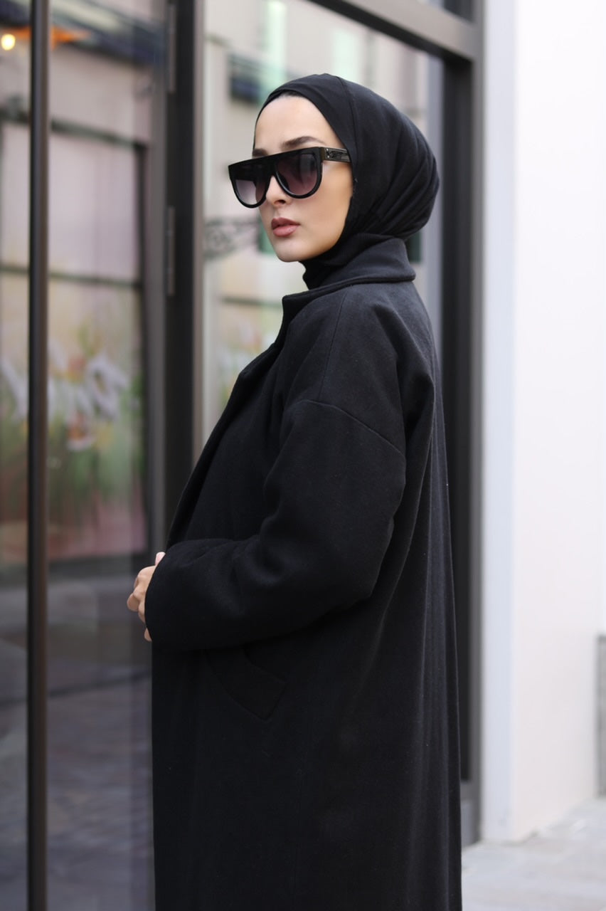 İÇİ KÜRKLÜ OVERSIZE KABAN SİYAH