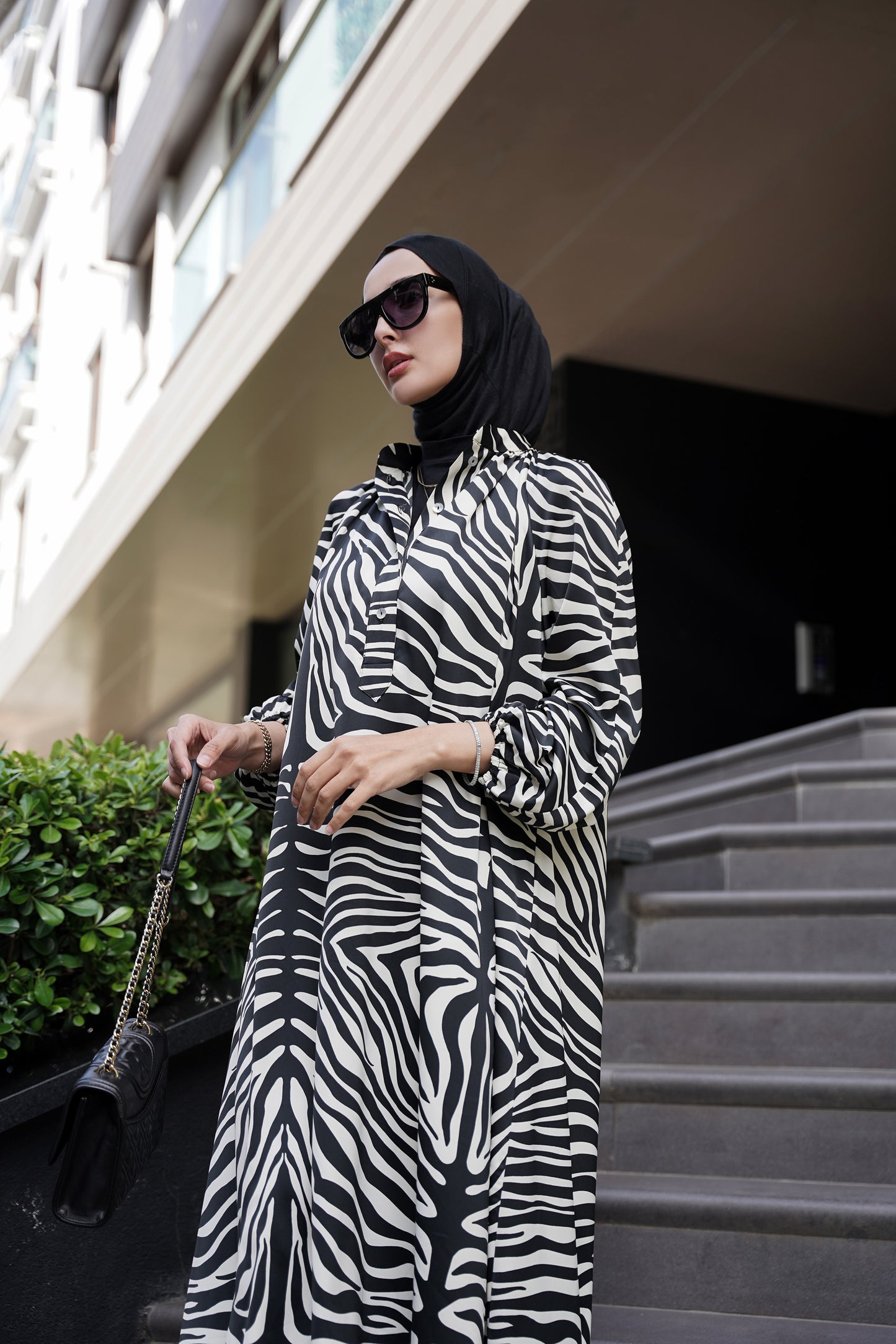 Zebra Saten Elbise ♡