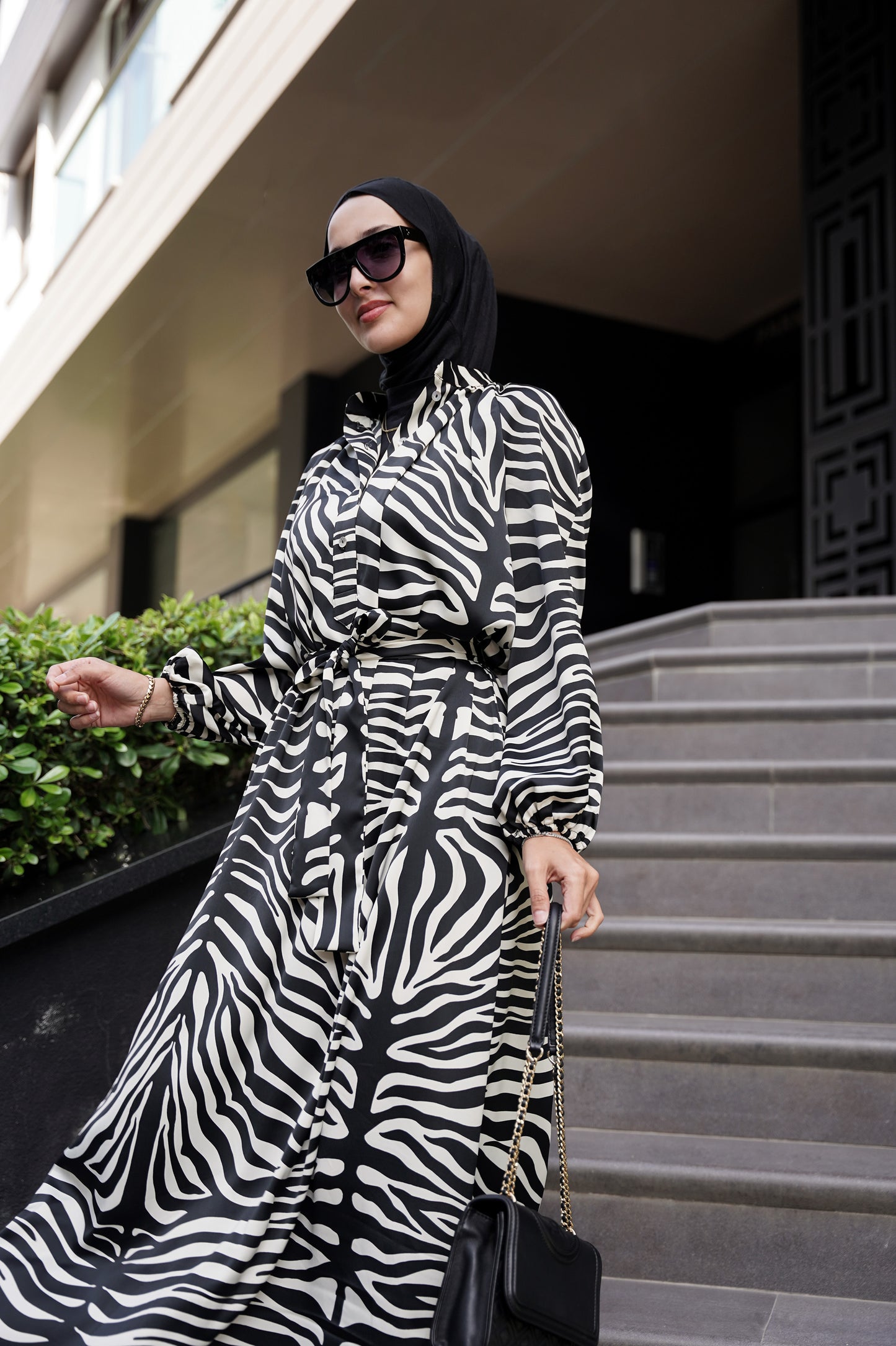 Zebra Saten Elbise ♡