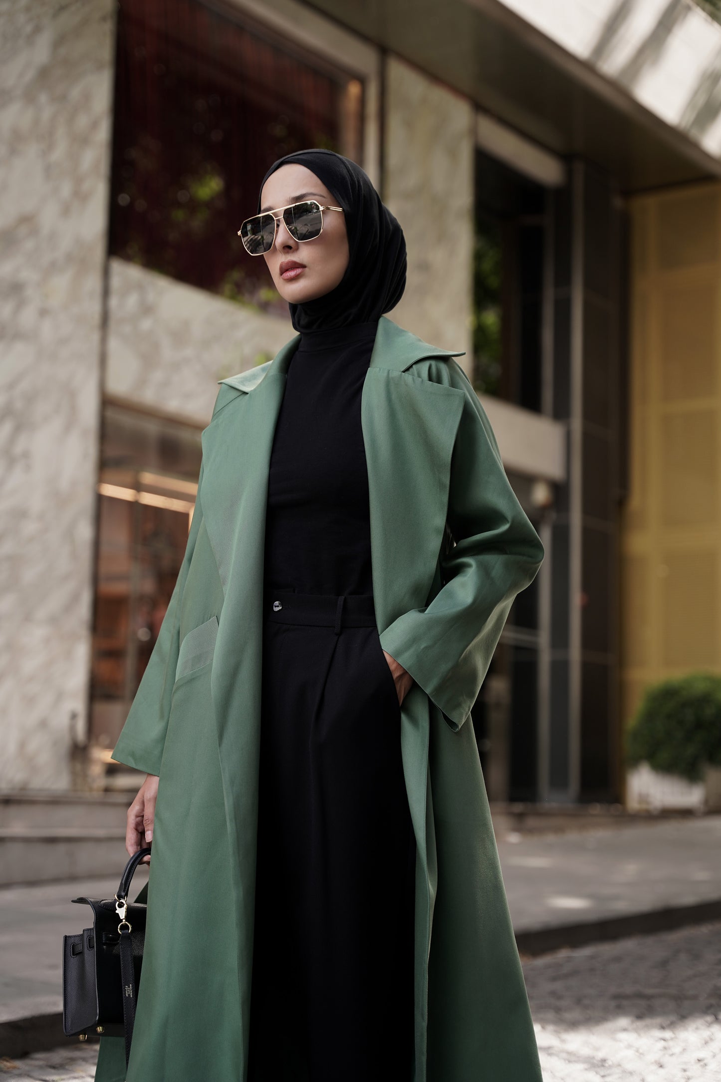 Kemerli Oversize Trençkot Yeşil