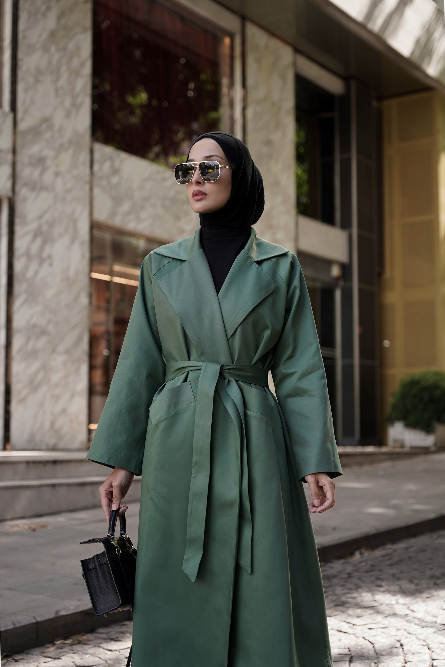 Kemerli Oversize Trençkot Yeşil