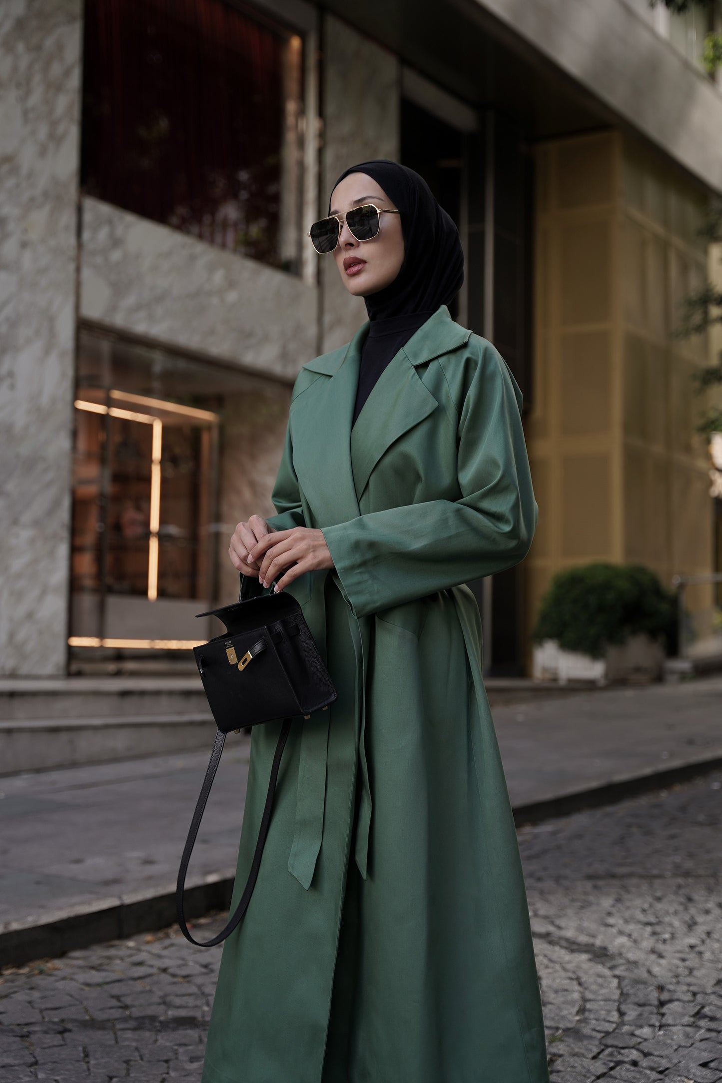 Kemerli Oversize Trençkot Yeşil