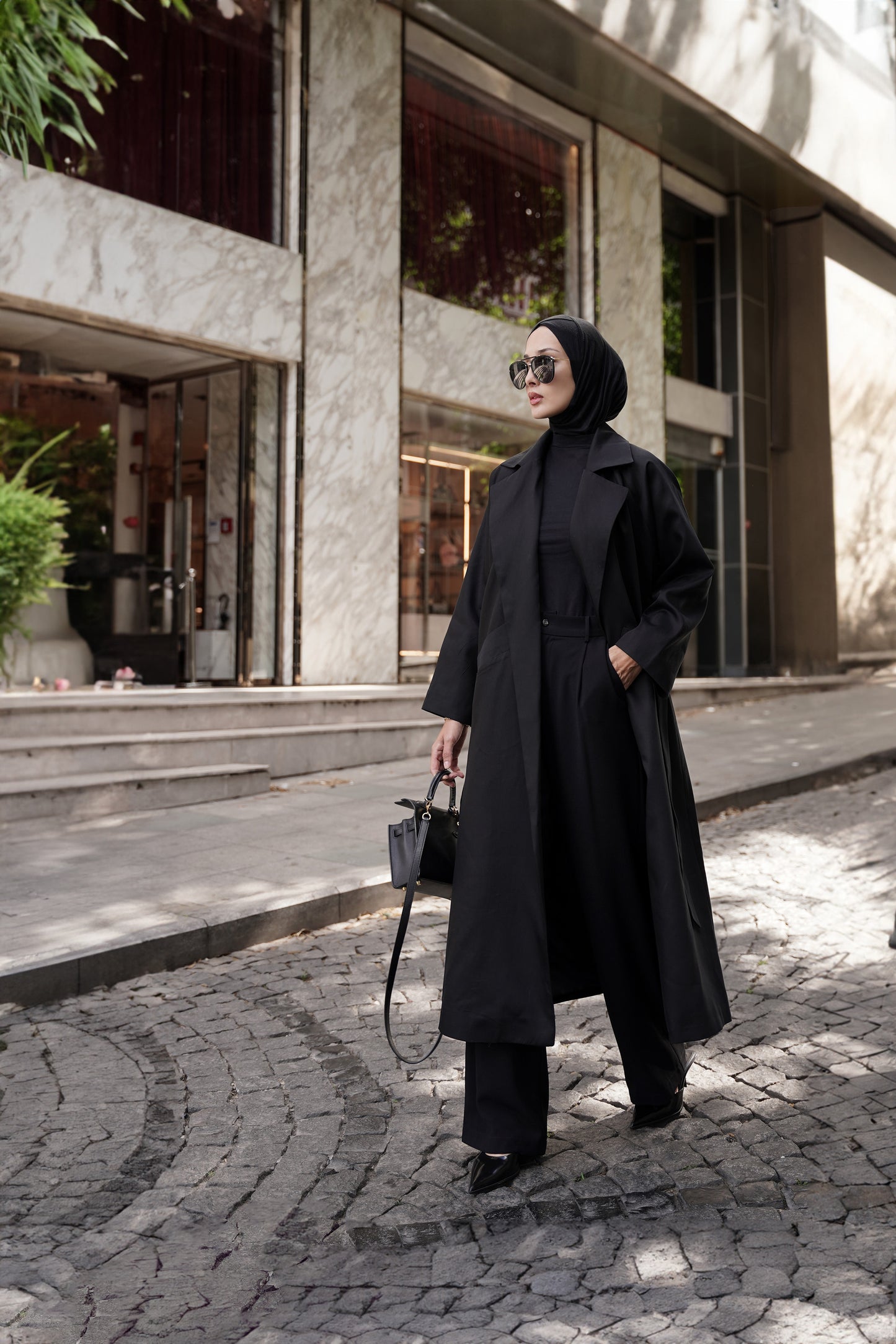 Kemerli Oversize Trençkot Siyah