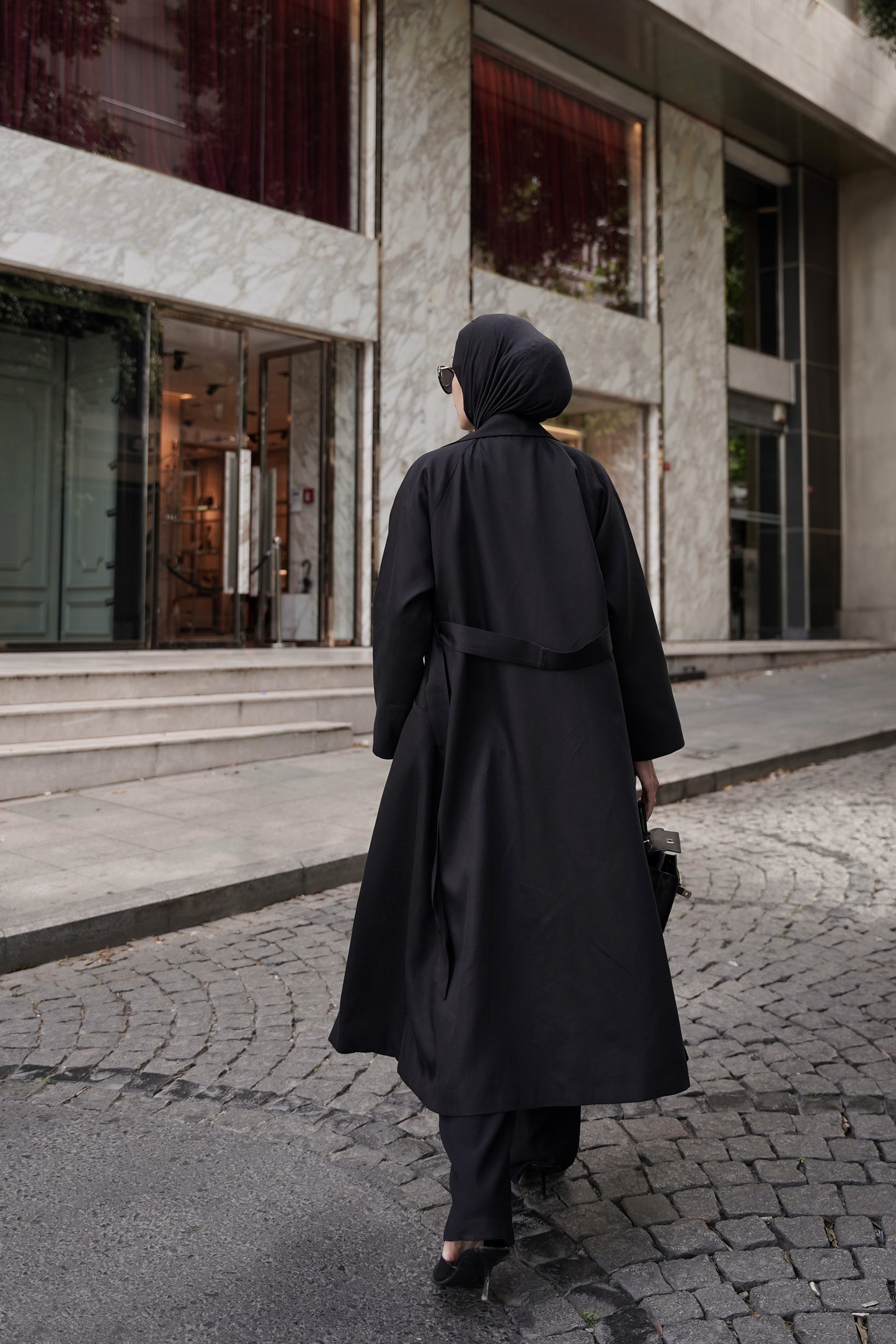 Kemerli Oversize Trençkot Siyah