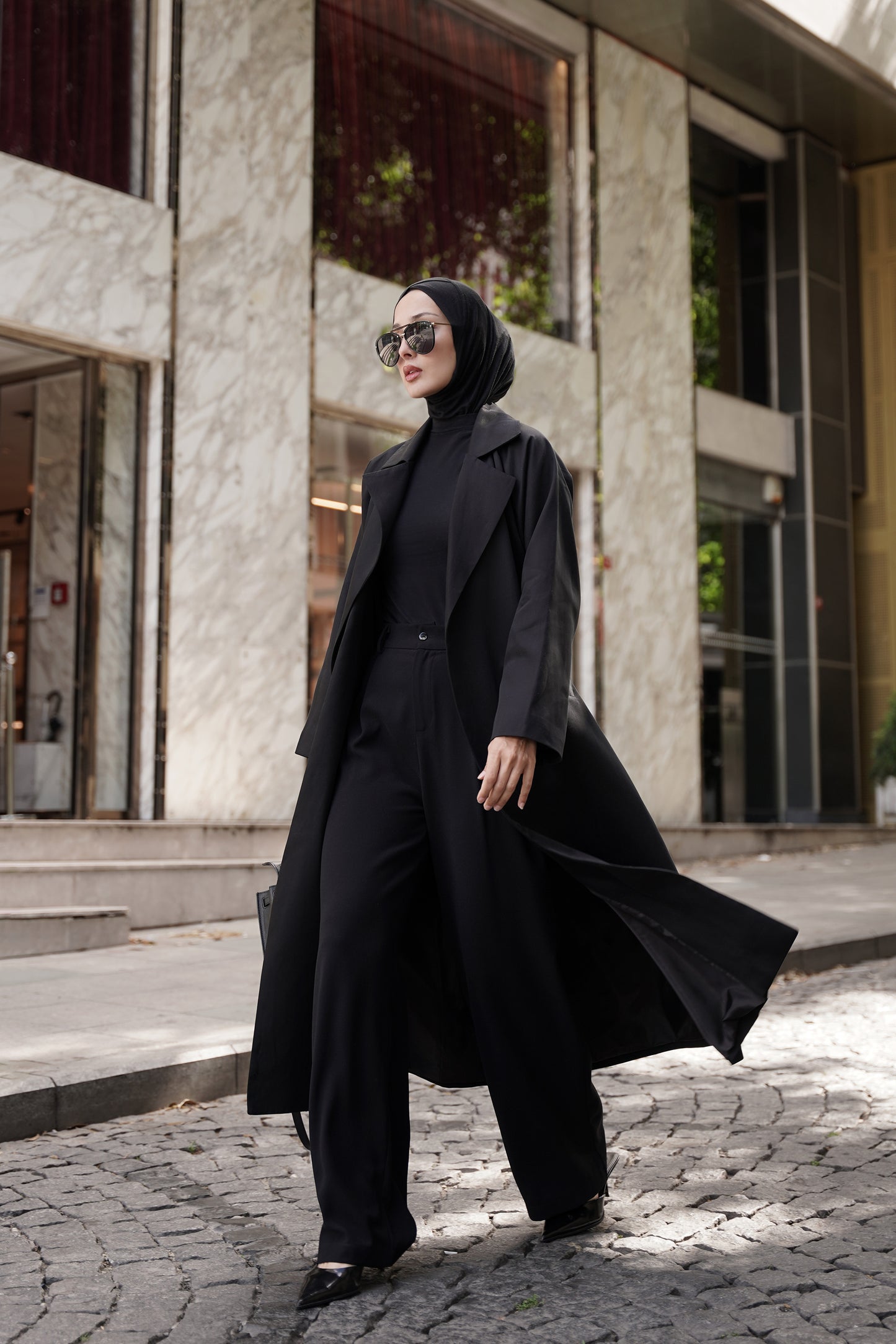 Kemerli Oversize Trençkot Siyah