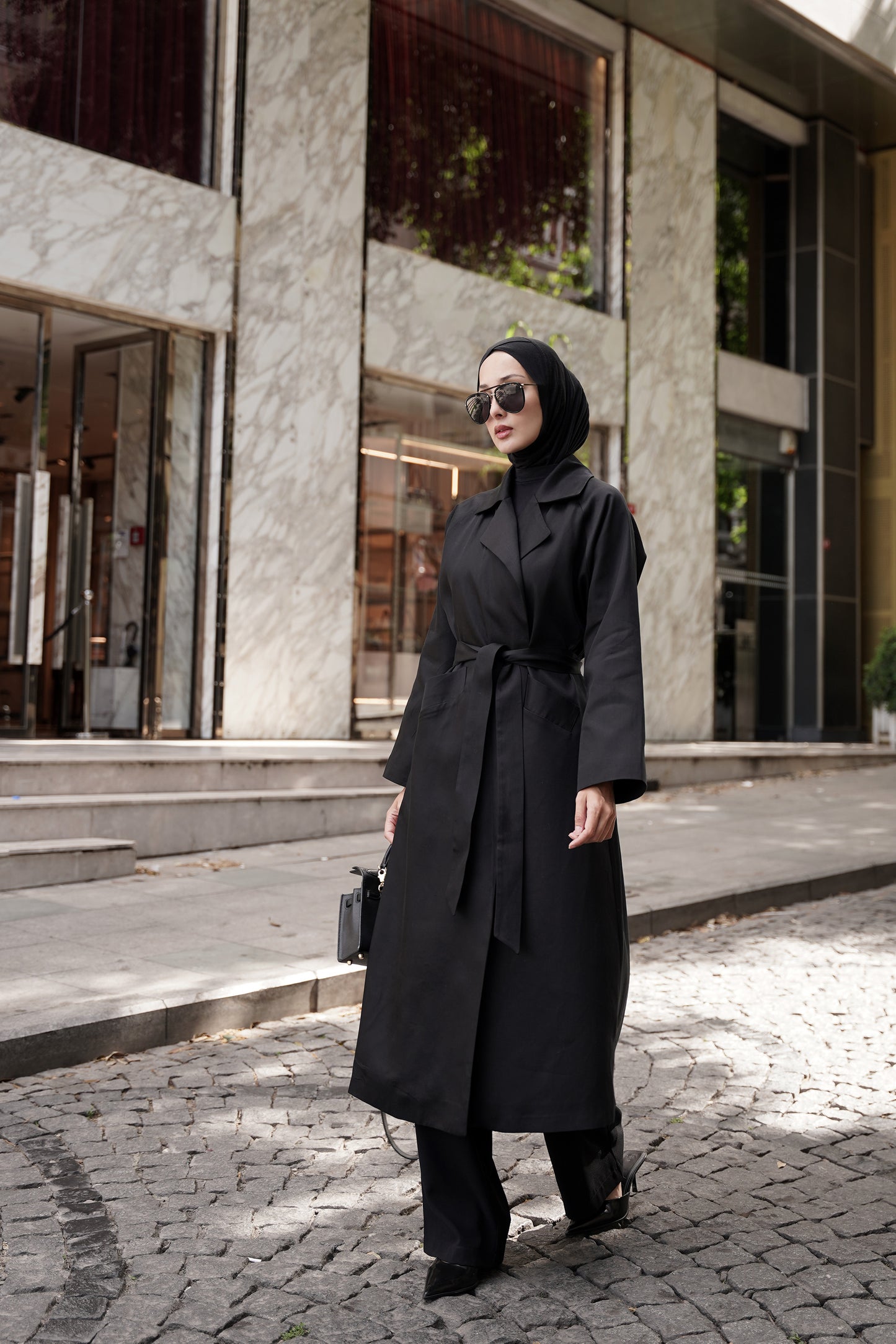 Kemerli Oversize Trençkot Siyah