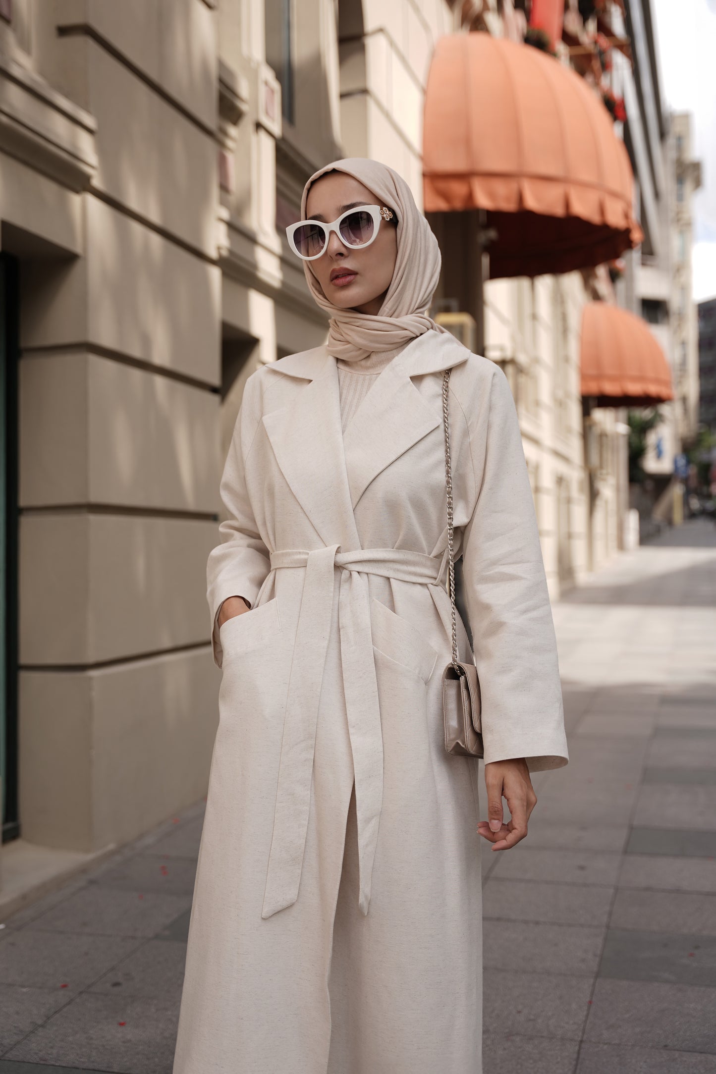Kemerli Oversize Keten Trençkot
