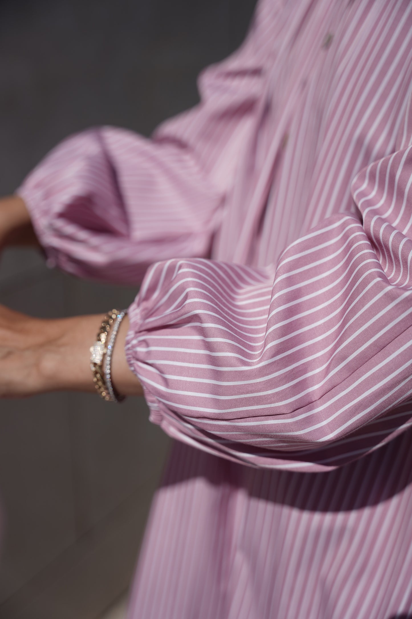 Çizgili Pembe Poplin Elbise