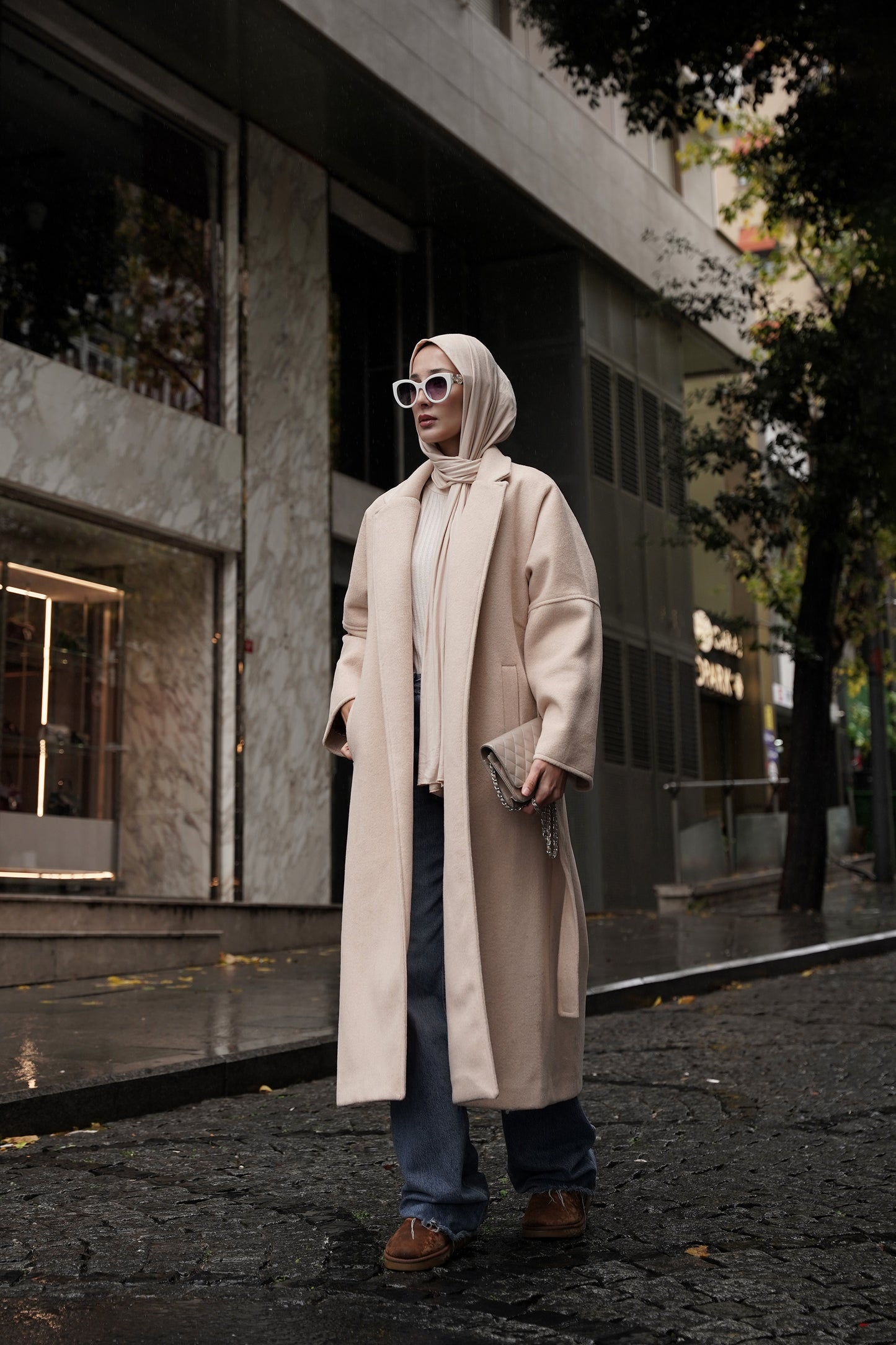 CASHMERE YÜN KARIŞIMLI MAXI KABAN - BAL KÖPÜĞÜ