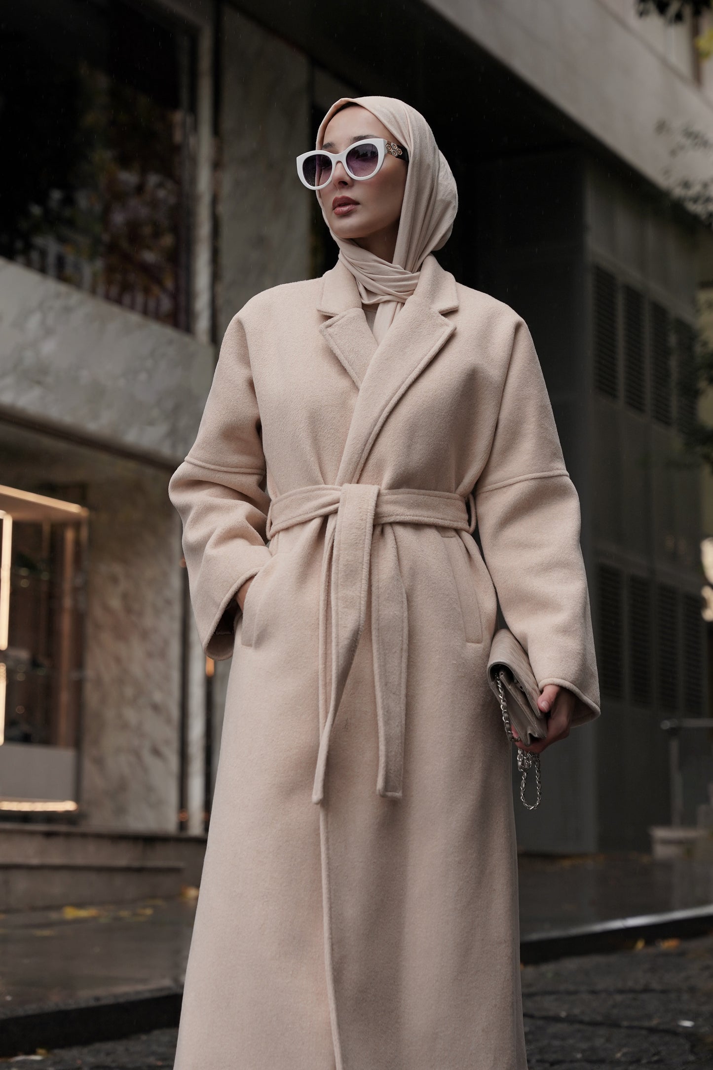 CASHMERE YÜN KARIŞIMLI MAXI KABAN - BAL KÖPÜĞÜ