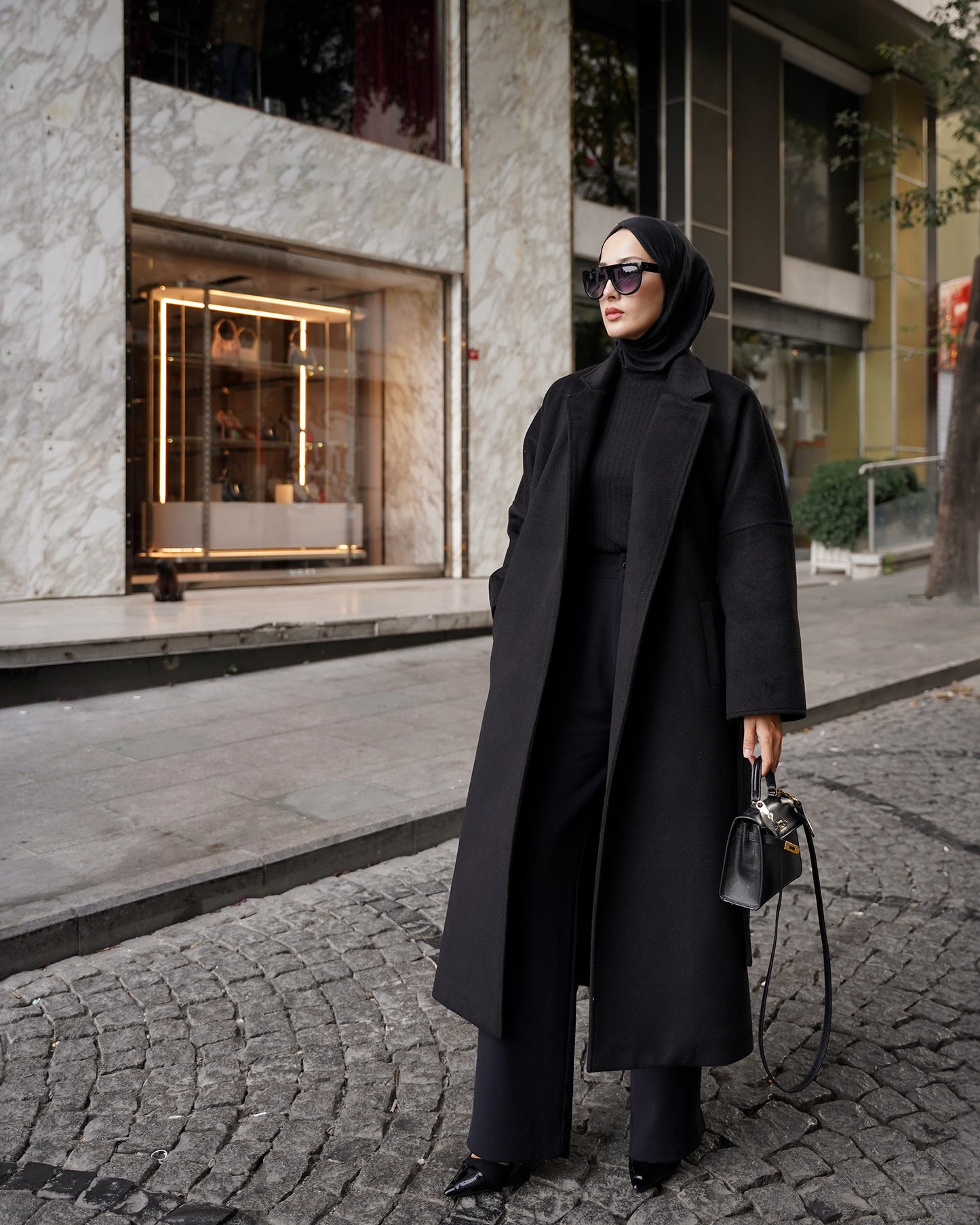 CASHMERE YÜN KARIŞIMLI MAXI KABAN - Siyah