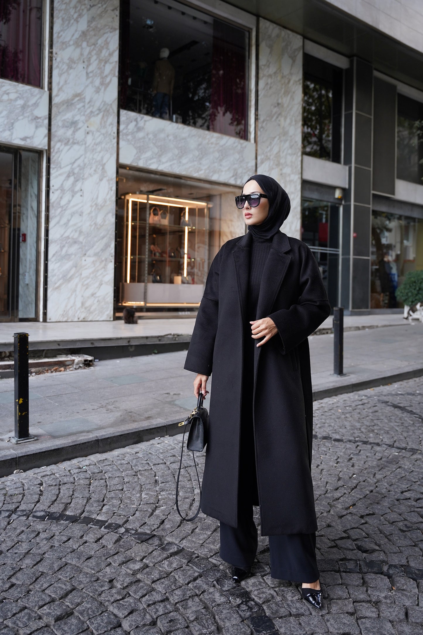 CASHMERE YÜN KARIŞIMLI MAXI KABAN - Siyah