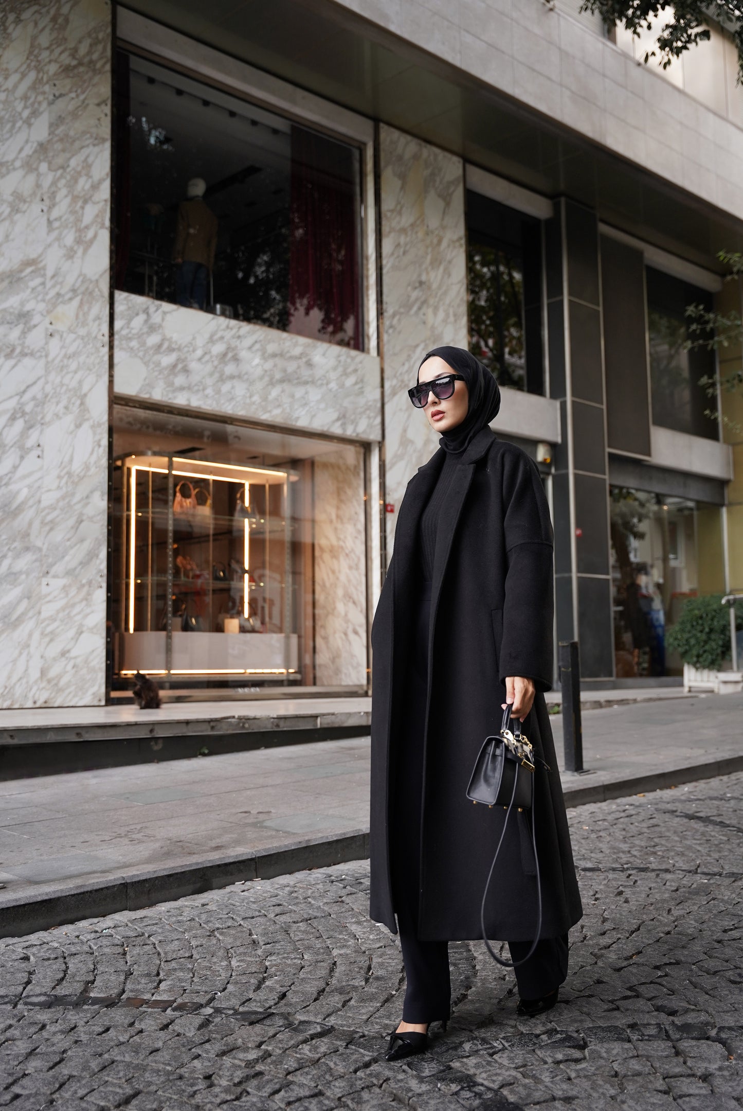 CASHMERE YÜN KARIŞIMLI MAXI KABAN - Siyah