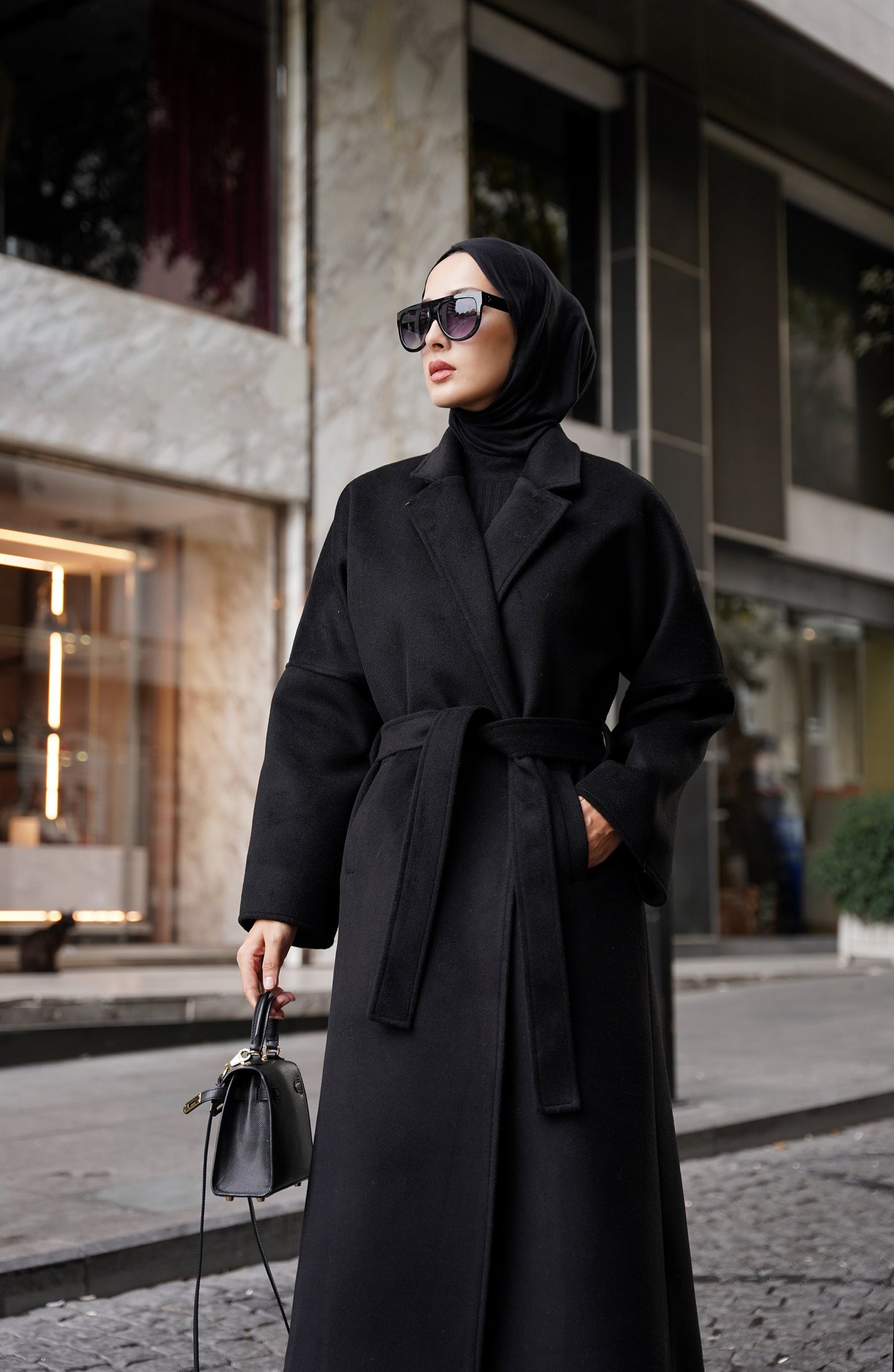 CASHMERE YÜN KARIŞIMLI MAXI KABAN - Siyah