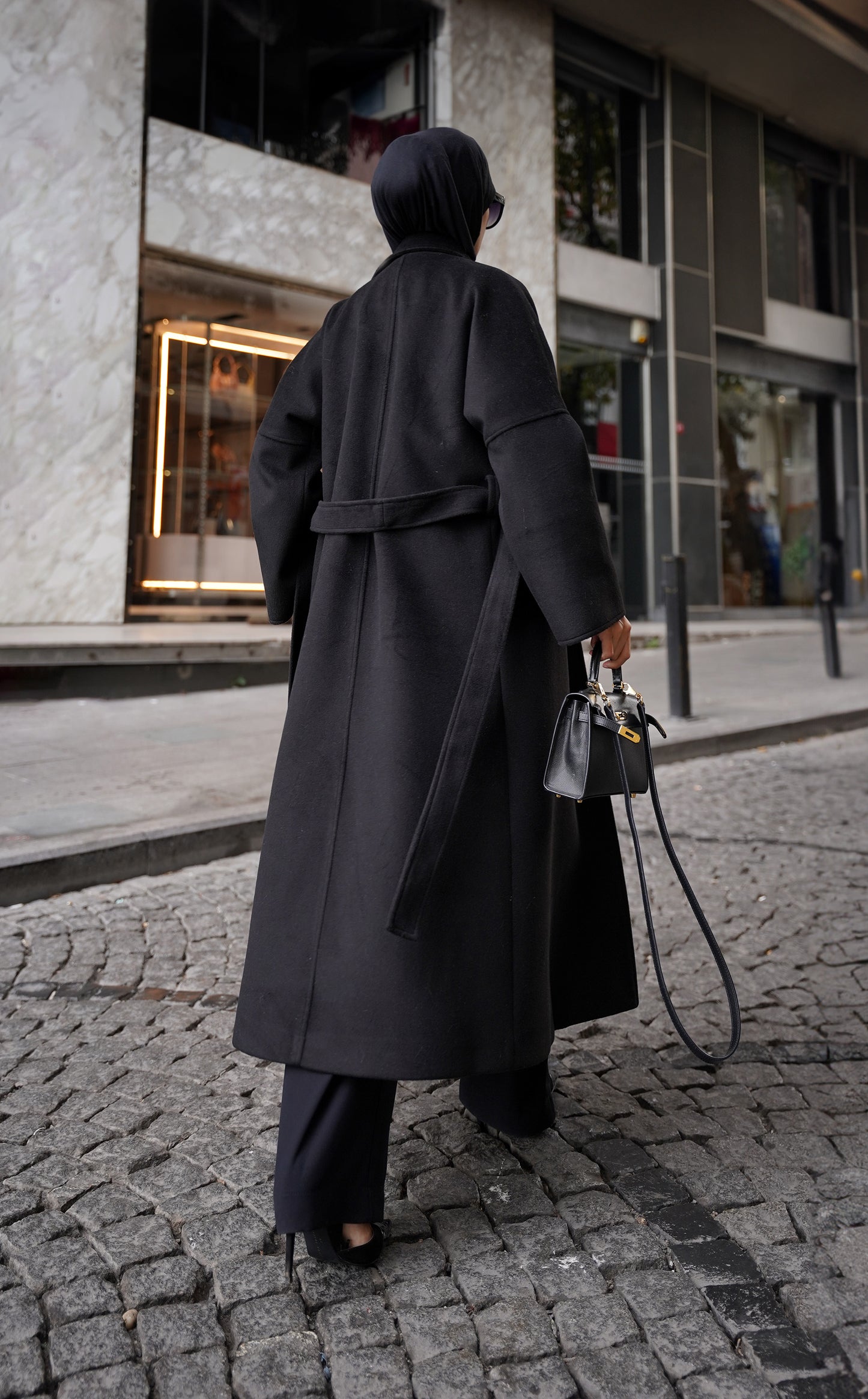 CASHMERE YÜN KARIŞIMLI MAXI KABAN - Siyah