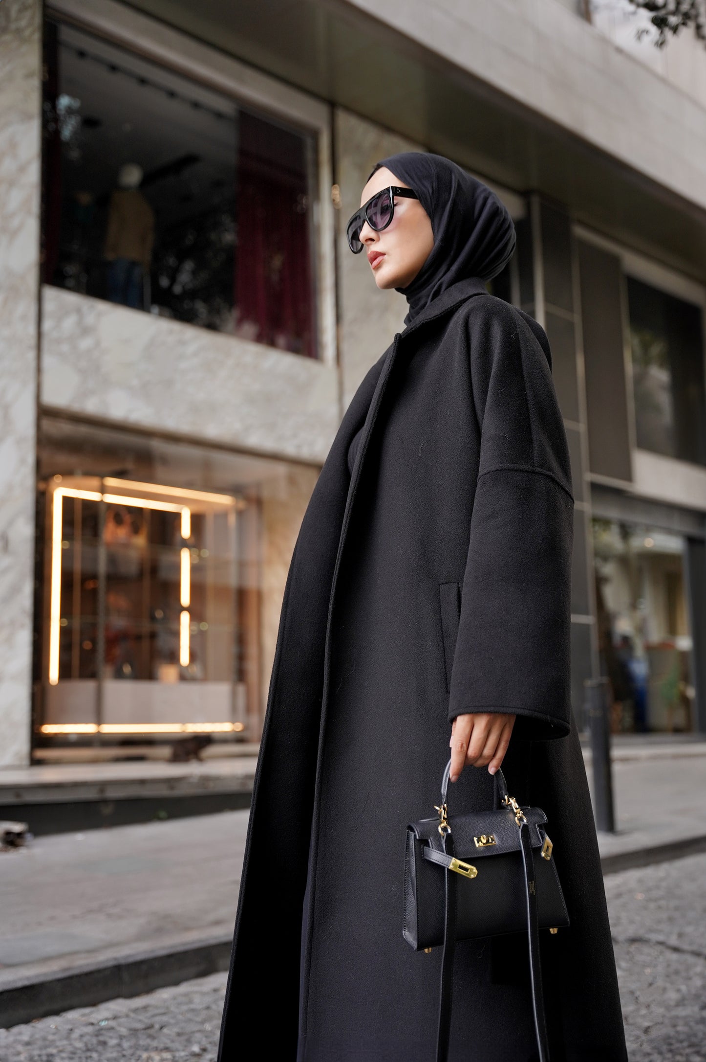 CASHMERE YÜN KARIŞIMLI MAXI KABAN - Siyah
