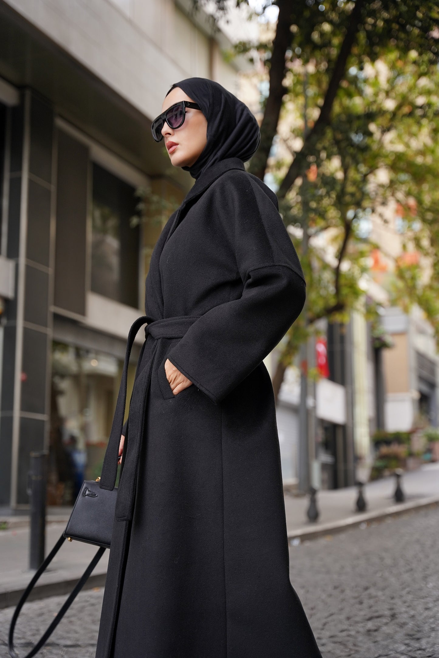 CASHMERE YÜN KARIŞIMLI MAXI KABAN - Siyah