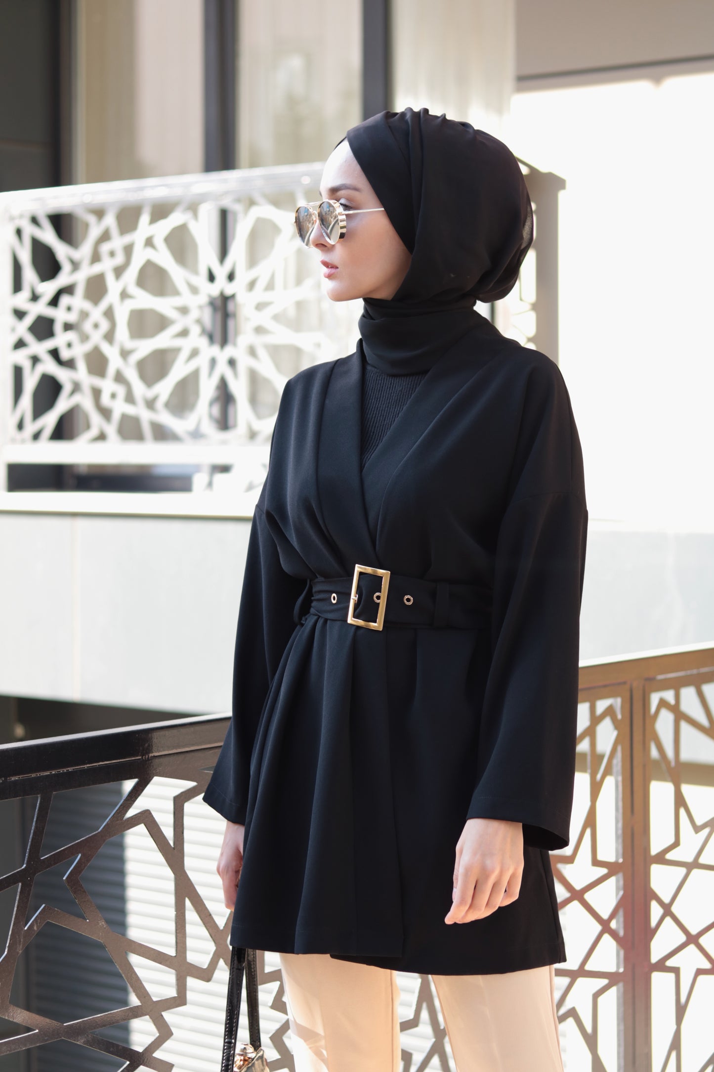 Gold Kemerli Kimono Siyah