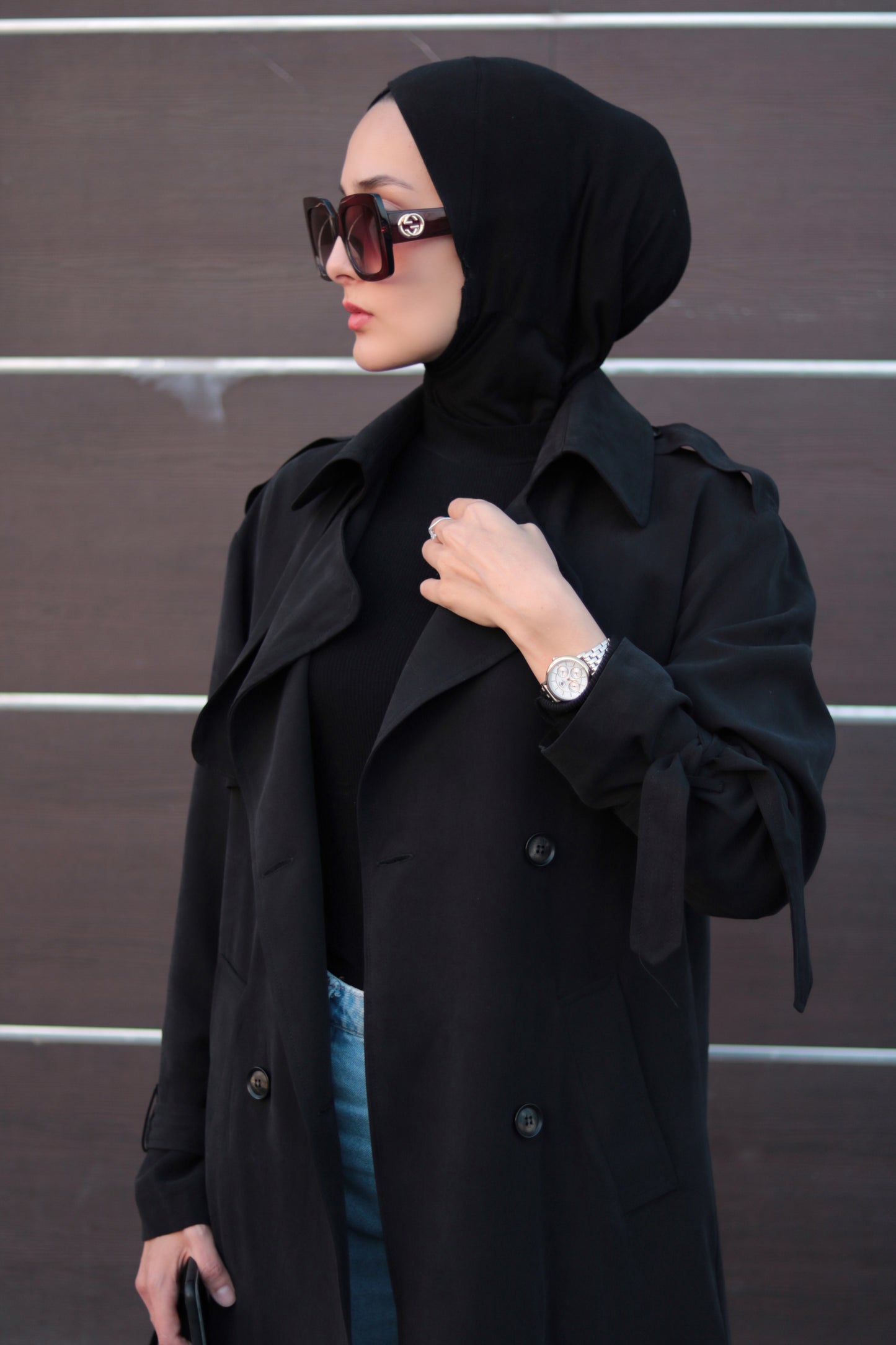 Basic Eskitme Siyah Trençkot