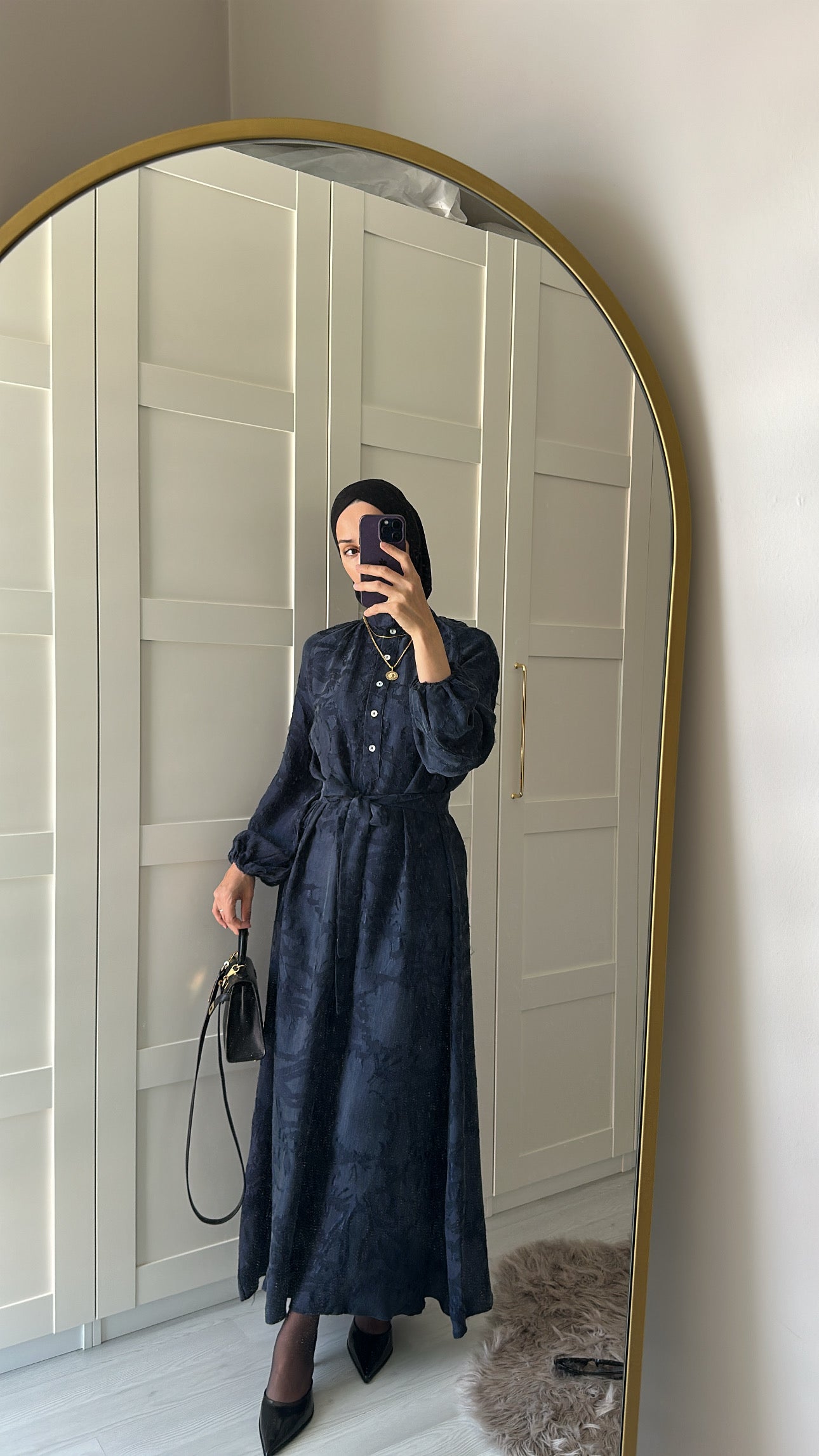 Lacivert Cupro Elbise ♡