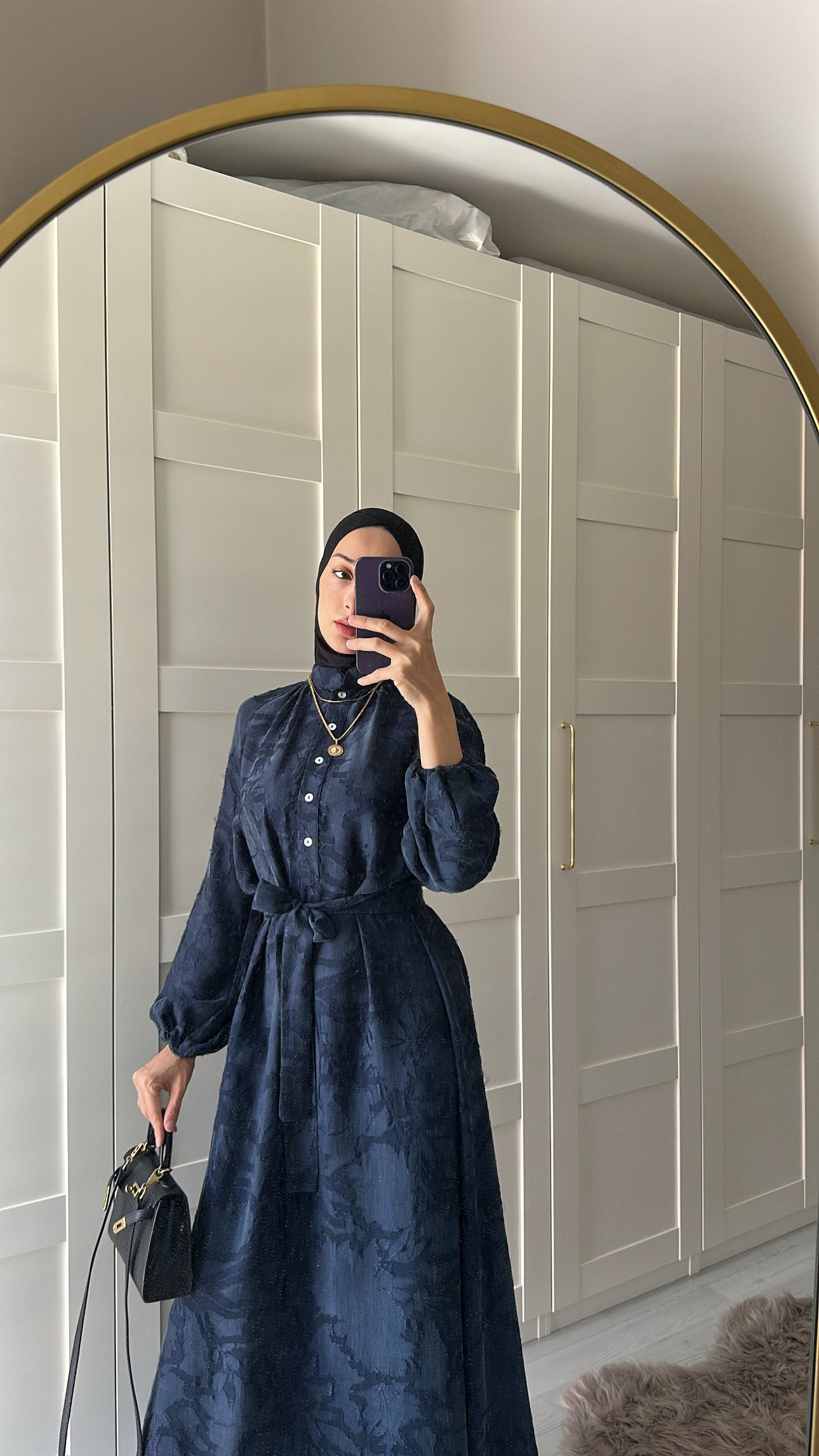 Lacivert Cupro Elbise ♡