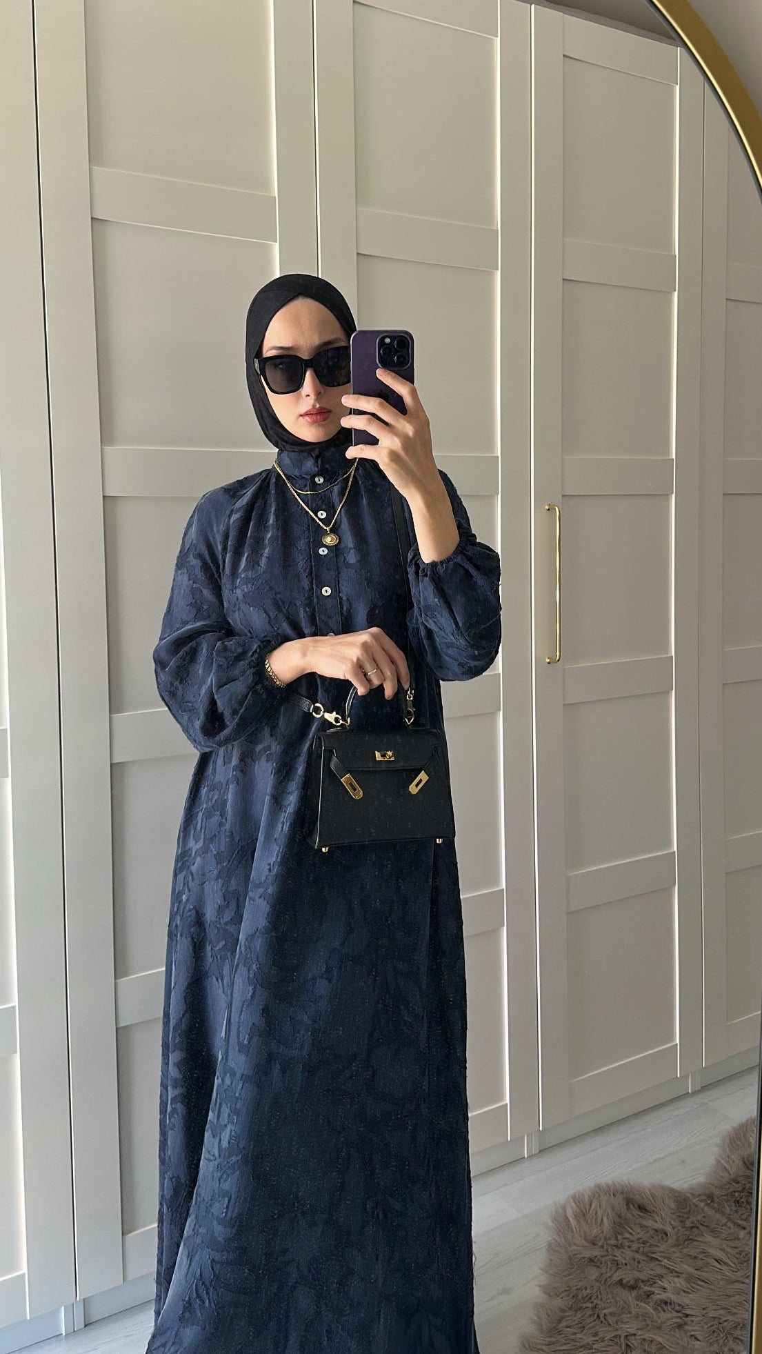 Lacivert Cupro Elbise ♡