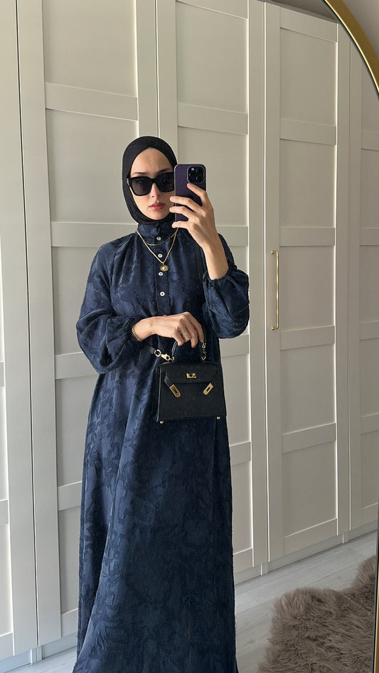 Lacivert Cupro Elbise ♡